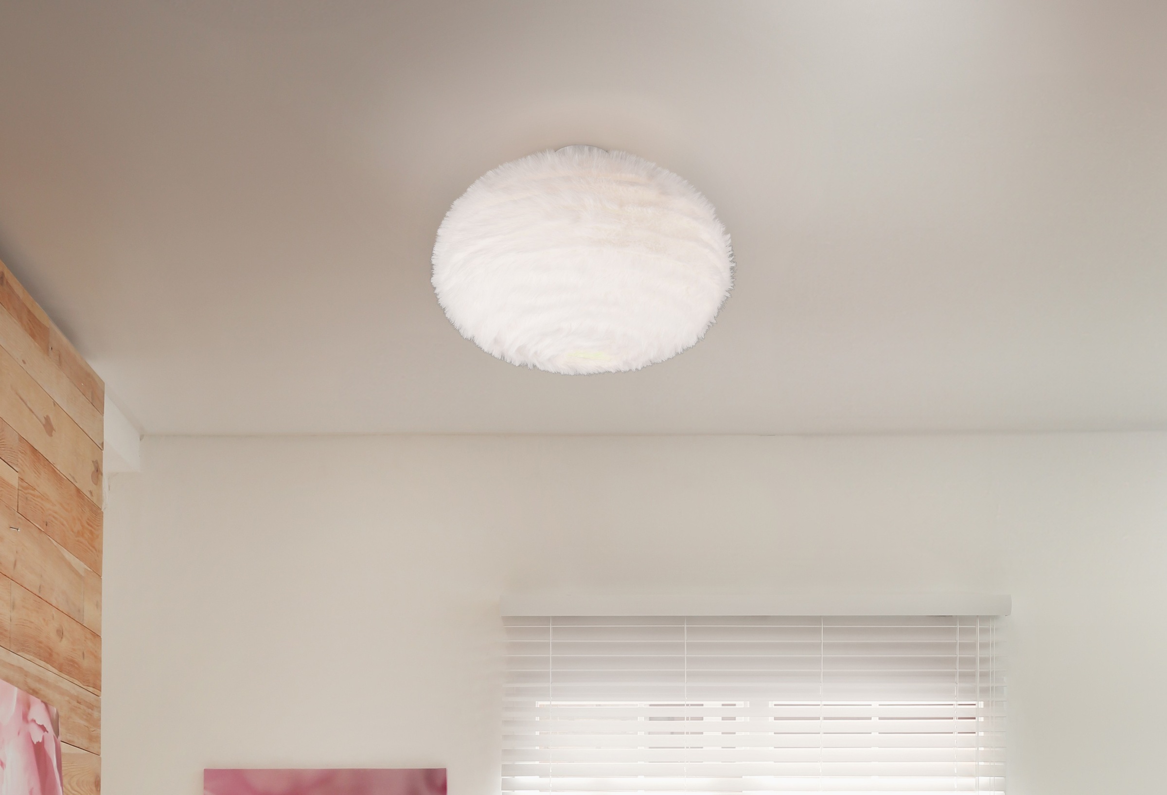 REALITY Leuchten Deckenleuchte »FURRY, E27 Deckenlampe mit Plüsch Lampenschirm Höhe 38 cm Ø 50 cm«, 2 flammig, Leuchtmittel E27 | Leuchtmittel wechselbar, exkl 2xE27 max 10W, Plüsch Deckenlampe weiß Schlafzimmer Wohnzimmer