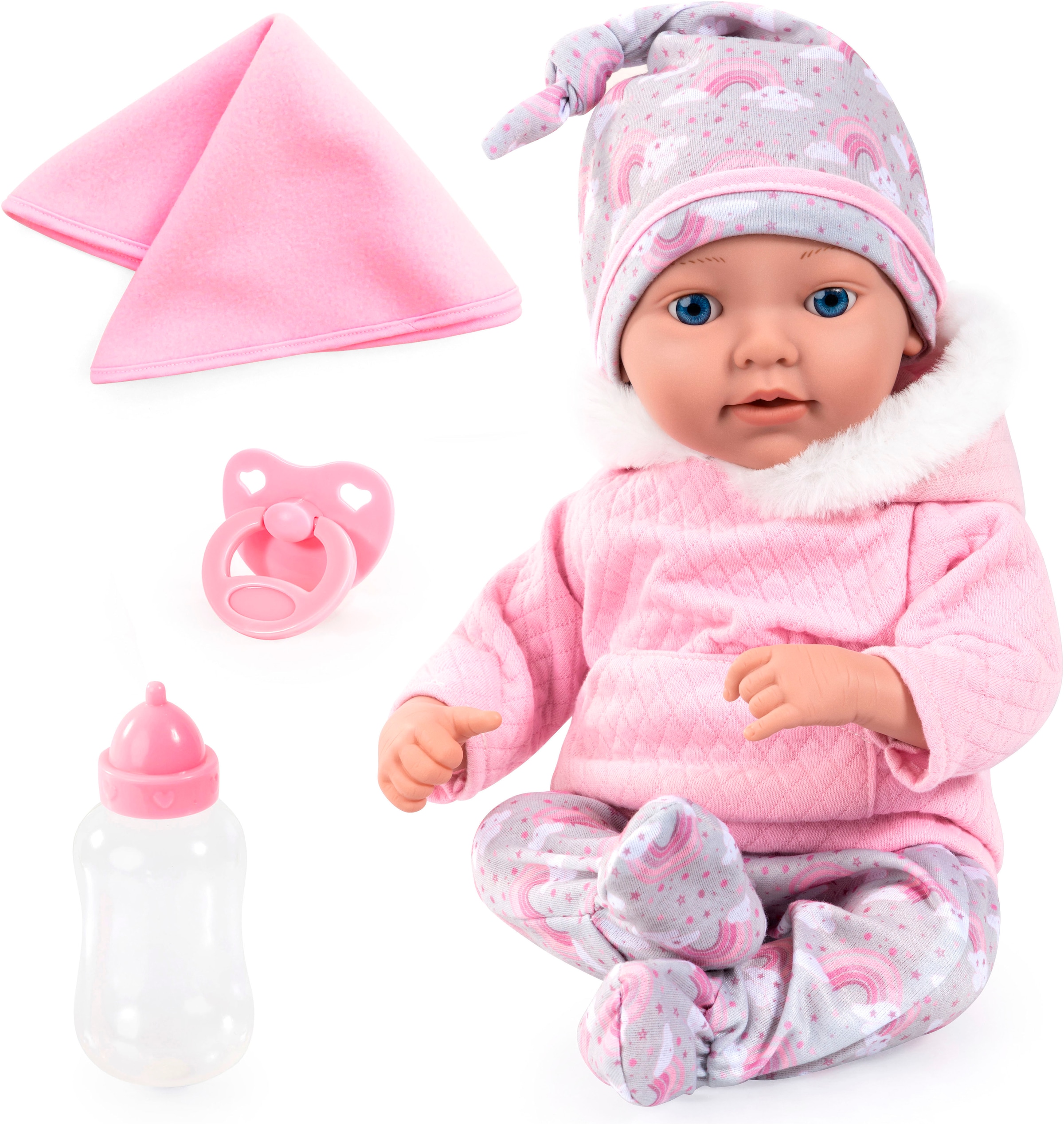 Babypuppe »Reborn Baby, 38 cm Regenbogenmuster«, (4 tlg.)