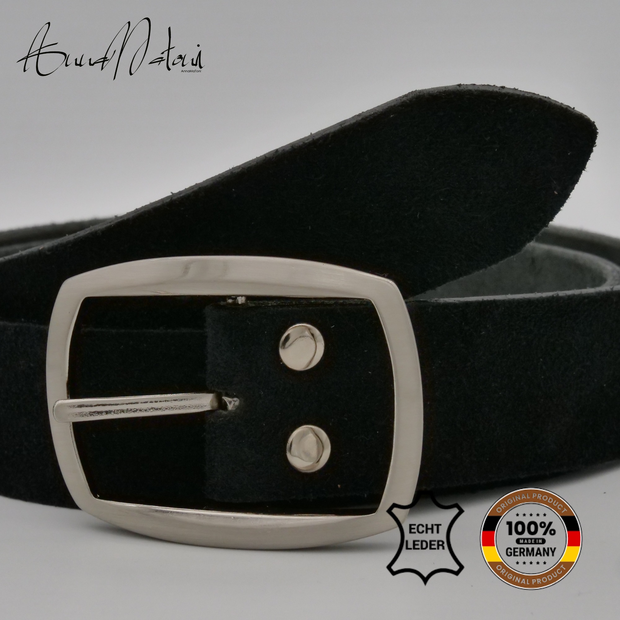 Ledergürtel ANNAMATONI "AnnaMatoni Damen Ledergürtel in hochwertigem Velour Leder 3cm", Damen, Gr. TW85 - 100cm Gesamtlänge, schwarz790, 100% Leder, Gürtel Ledergürtel 9
