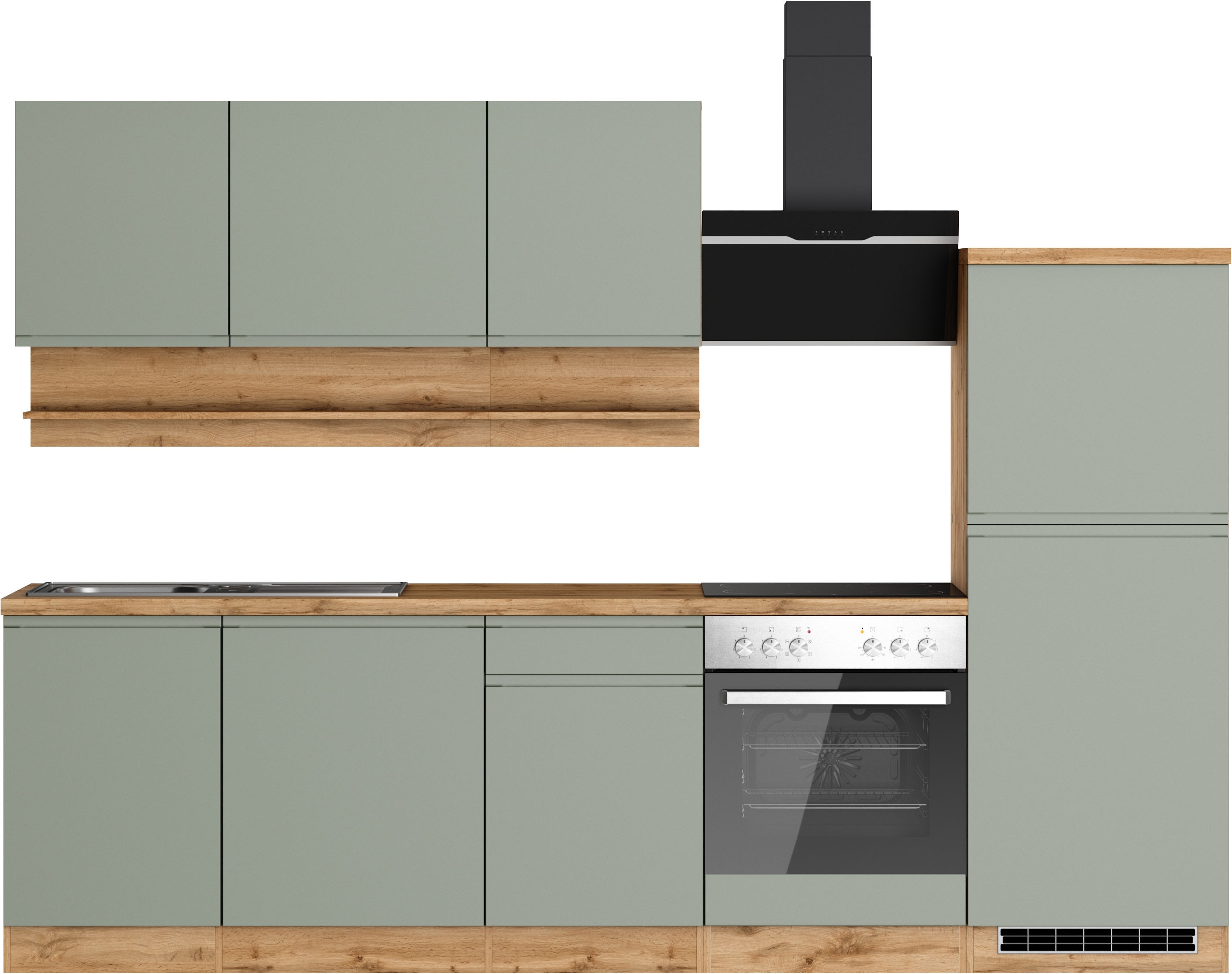 KOCHSTATION Küchenzeile "KS-Virginia,neu in verbesserter Ausführung" Arbeitsplatte 38 mm stark, Stauraum, Softclose, Breite 280 cm, Soft-Close, wahlweise mit E-Geräten