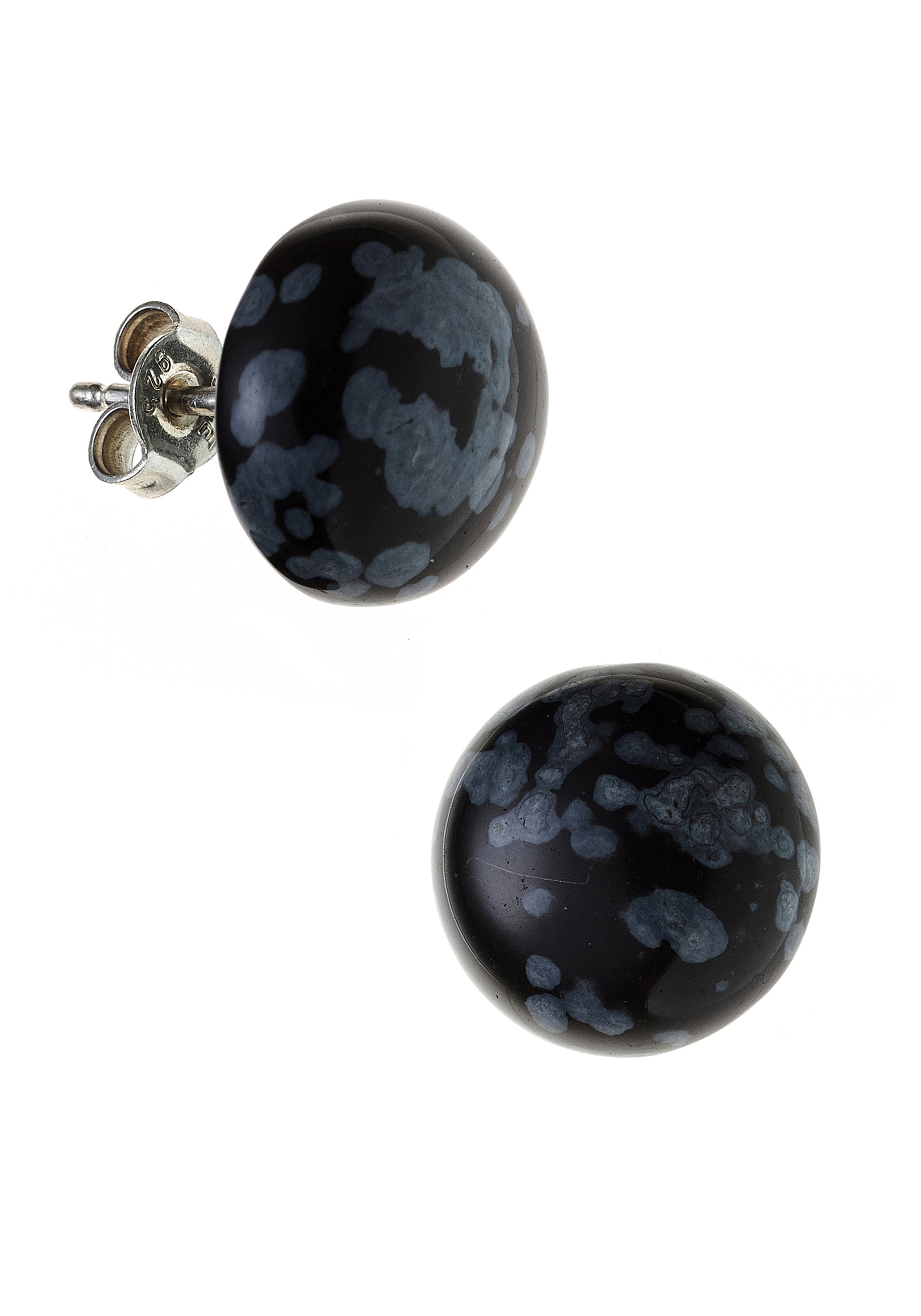 JOBO Paar Ohrstecker »Ohrringe mit Schneeflocken-Obsidian« 925 Silber rhodiniert