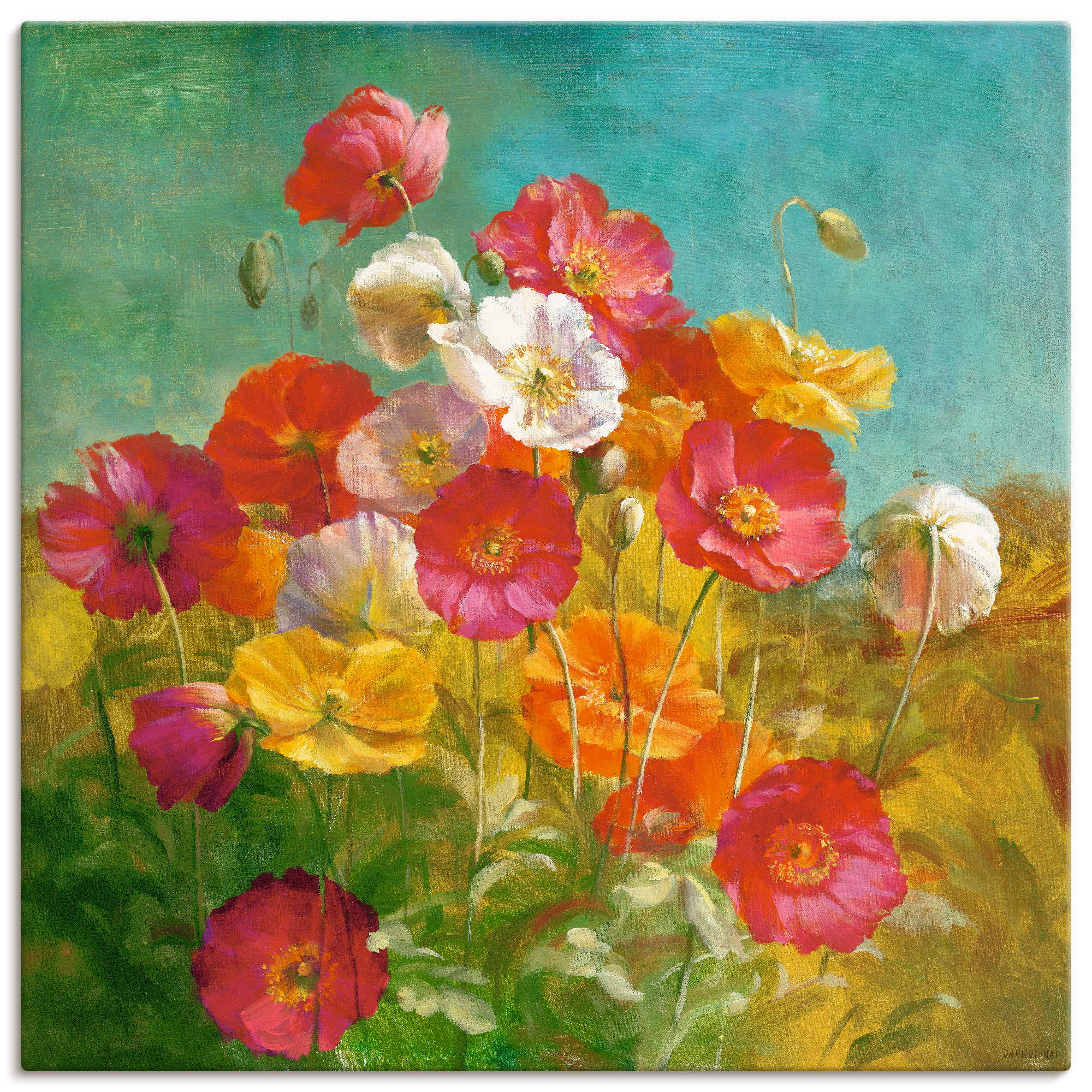Artland Leinwandbild "Mohnblumenfeld" Blumen 1 Stk. tlg. auf Holzrahmen gespannt