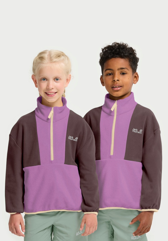 Jack Wolfskin Stehkragenpullover "COLORBLOCK TAUNUS HZ K" Kinder-Fleecepullover, Colorblocking-Look, Halfzip-Reißverschluss