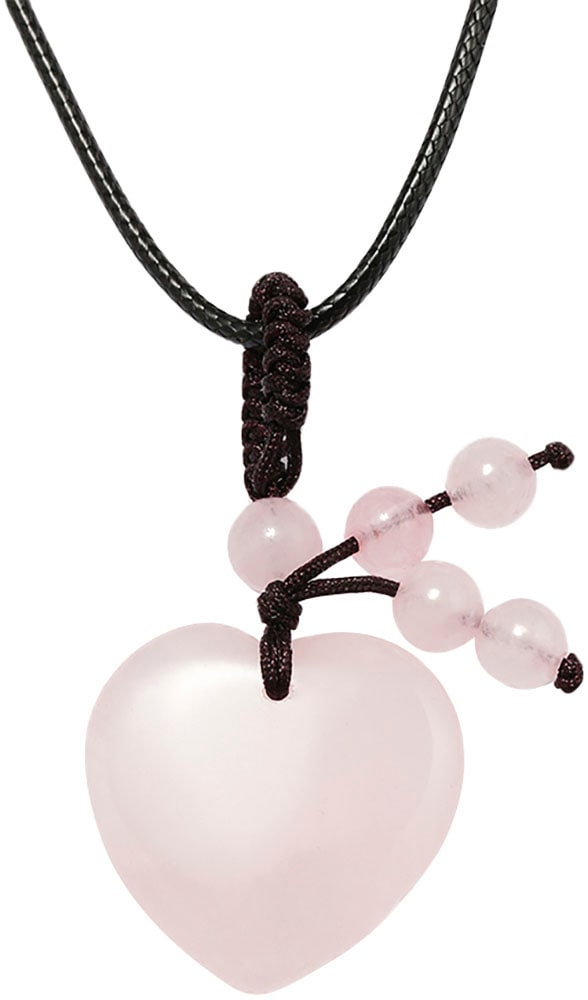 Kette mit Anhänger FIRETTI "Schmuck Geschenk Halsschmuck Halskette Herz", rosa (silberfarben, braun, schwarz, rosa), Halsketten, Damen, Messing Nylon, L: 51 B: 4mm, Messing, Nylon, Made in Germany - mit Rosenquarz, B:4mm