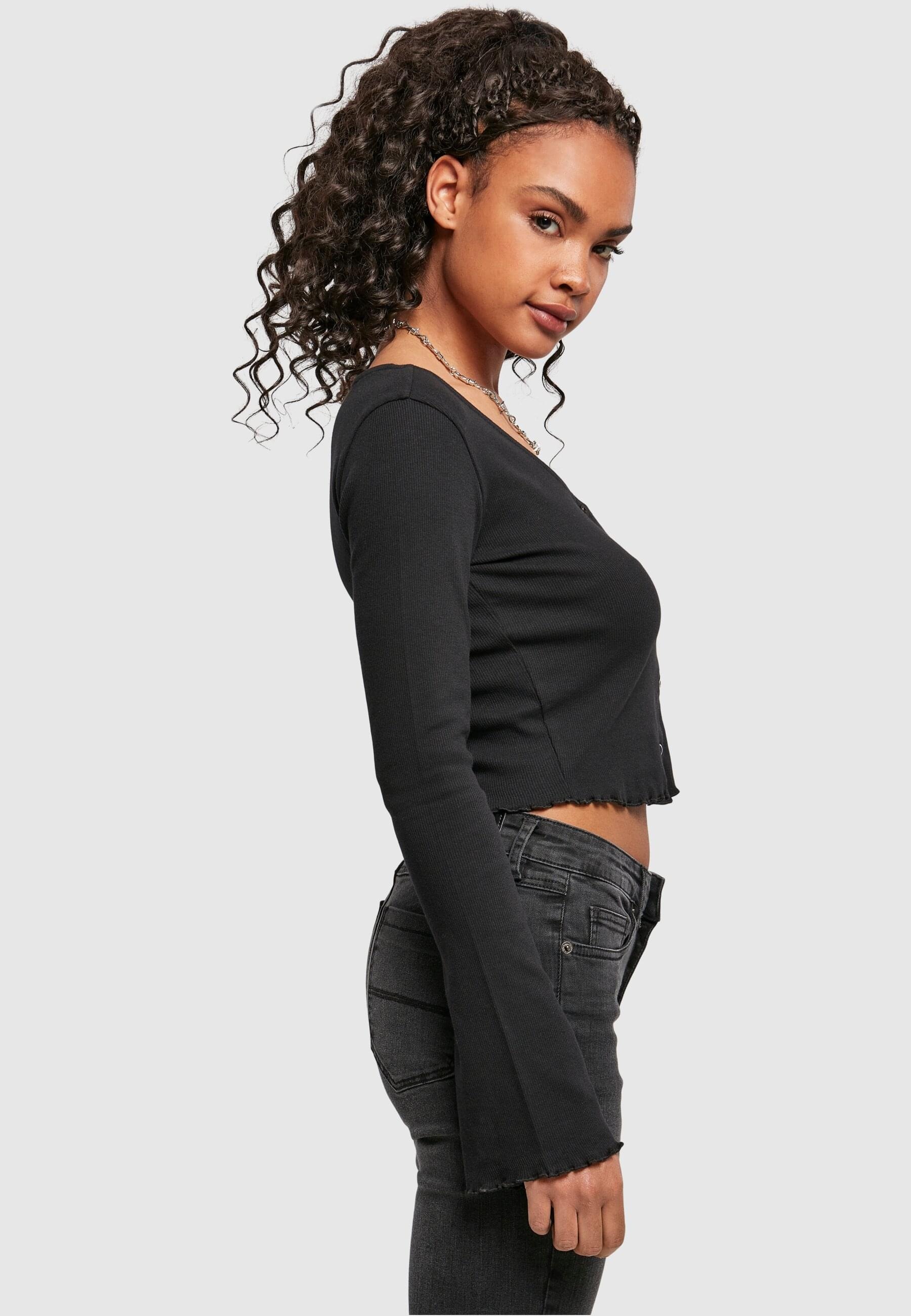 URBAN CLASSICS Langarmshirt »Urban Classics Damen Ladies Cropped Rib Cardigan«, (1 tlg.)