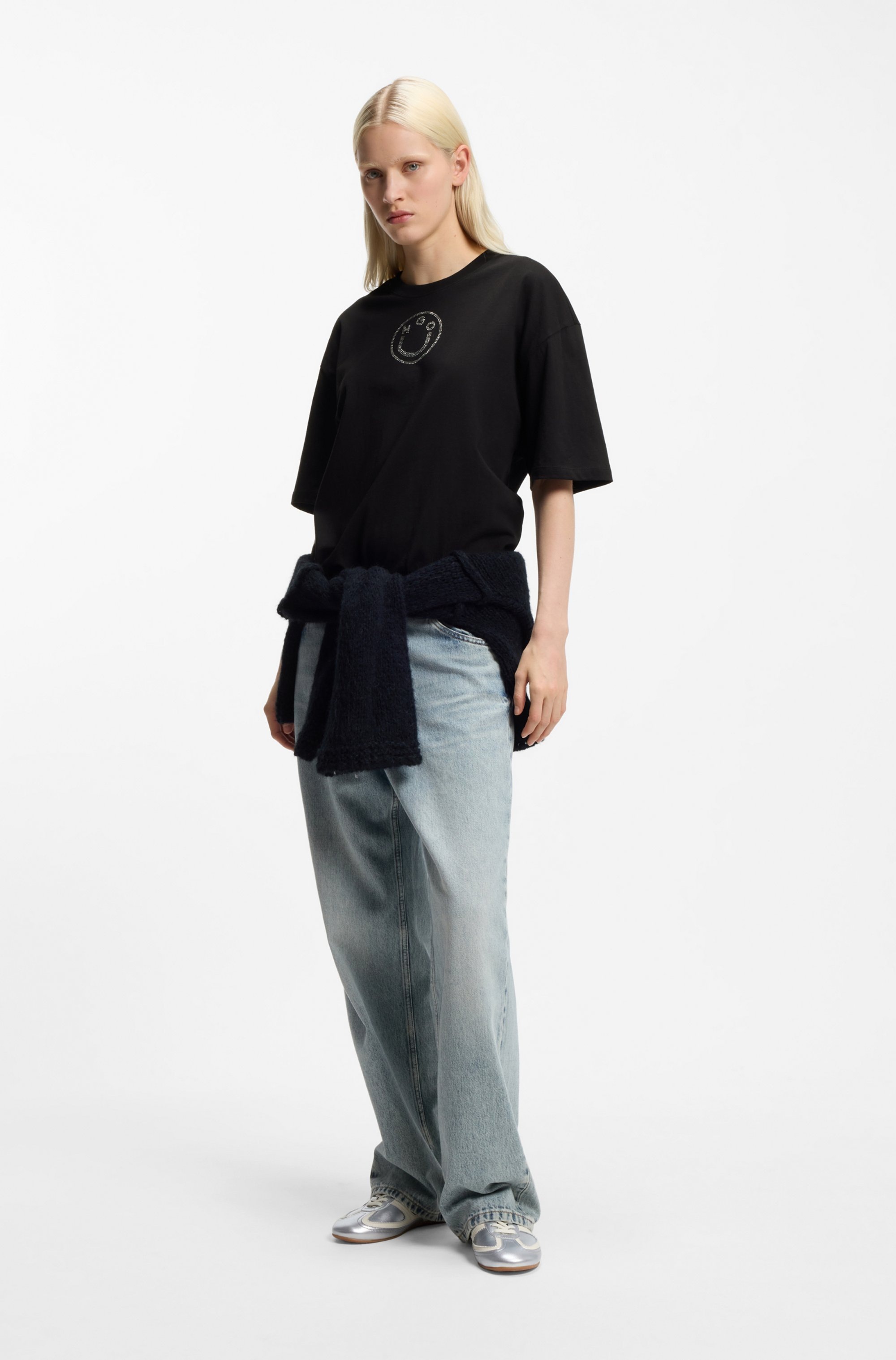 Thumbnail - HUGO Blue T-Shirt "Oversized Tee" mit Strassbesatz