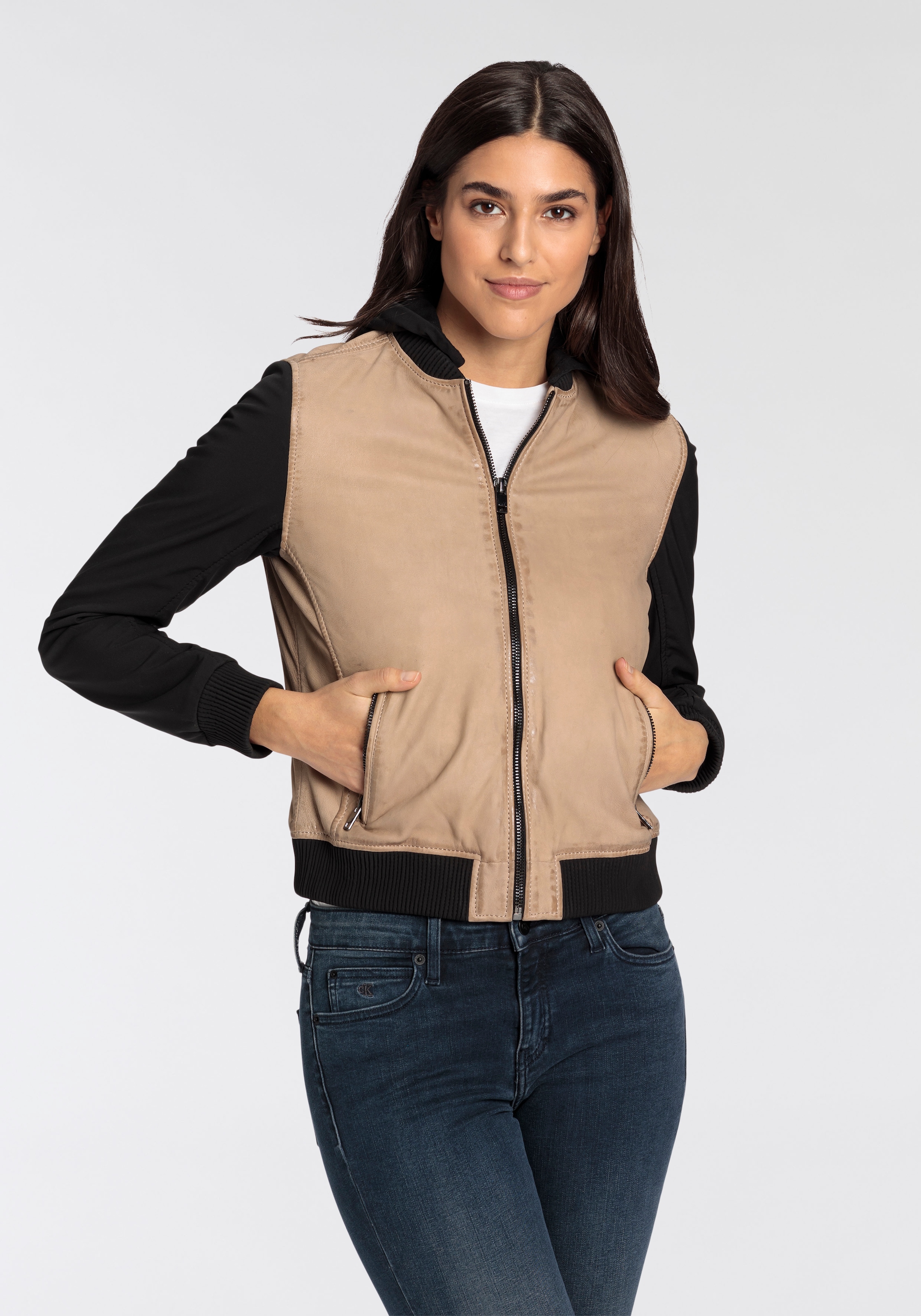 Mauritius Lederjacke "GWHanja OT", mit Kapuze, im Materialmix günstig online kaufen