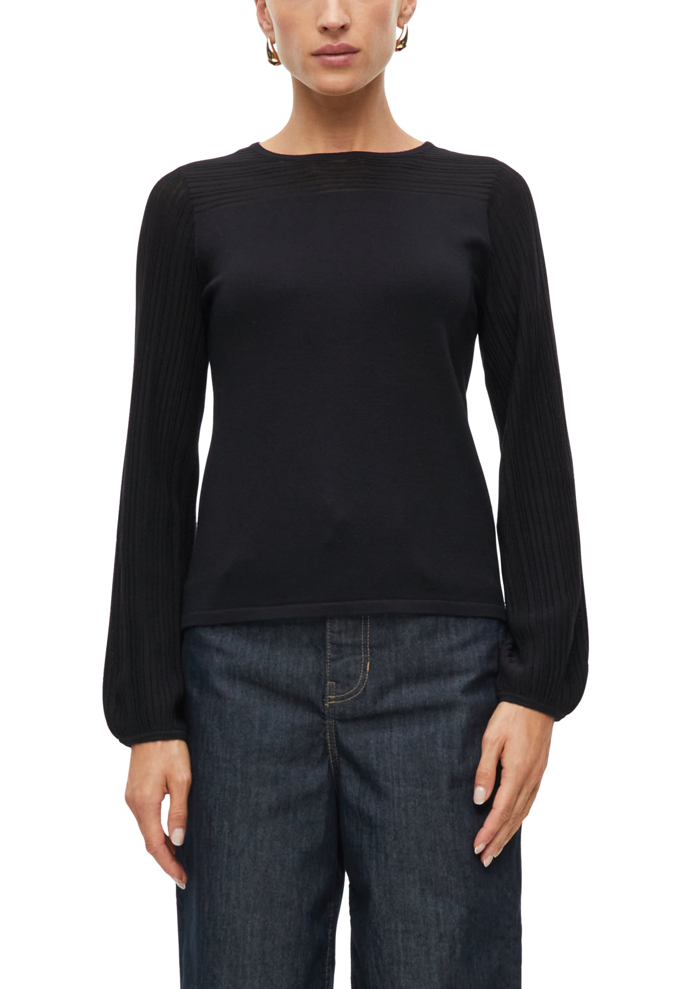 s.Oliver BLACK LABEL Strickpullover Rippenstruktur an Ärmeln und Schulterpartie / Viskose