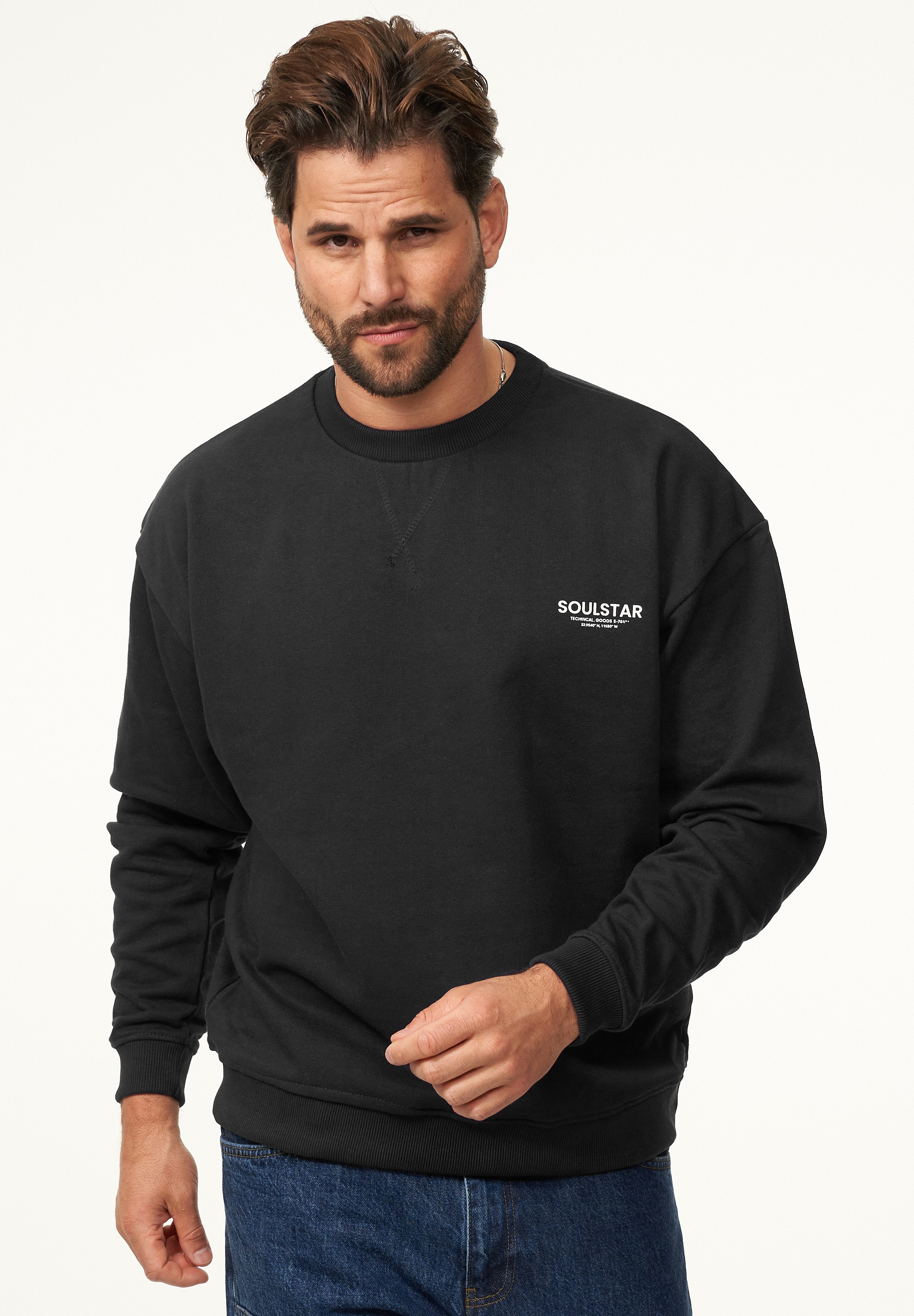 SOULSTAR Sweatshirt »Oversize Crew-Neck Pullover Sweater für Herren«, Herren Oversize Pullover mit Rundhals-Ausschnitt Crew-Neck Sweater

