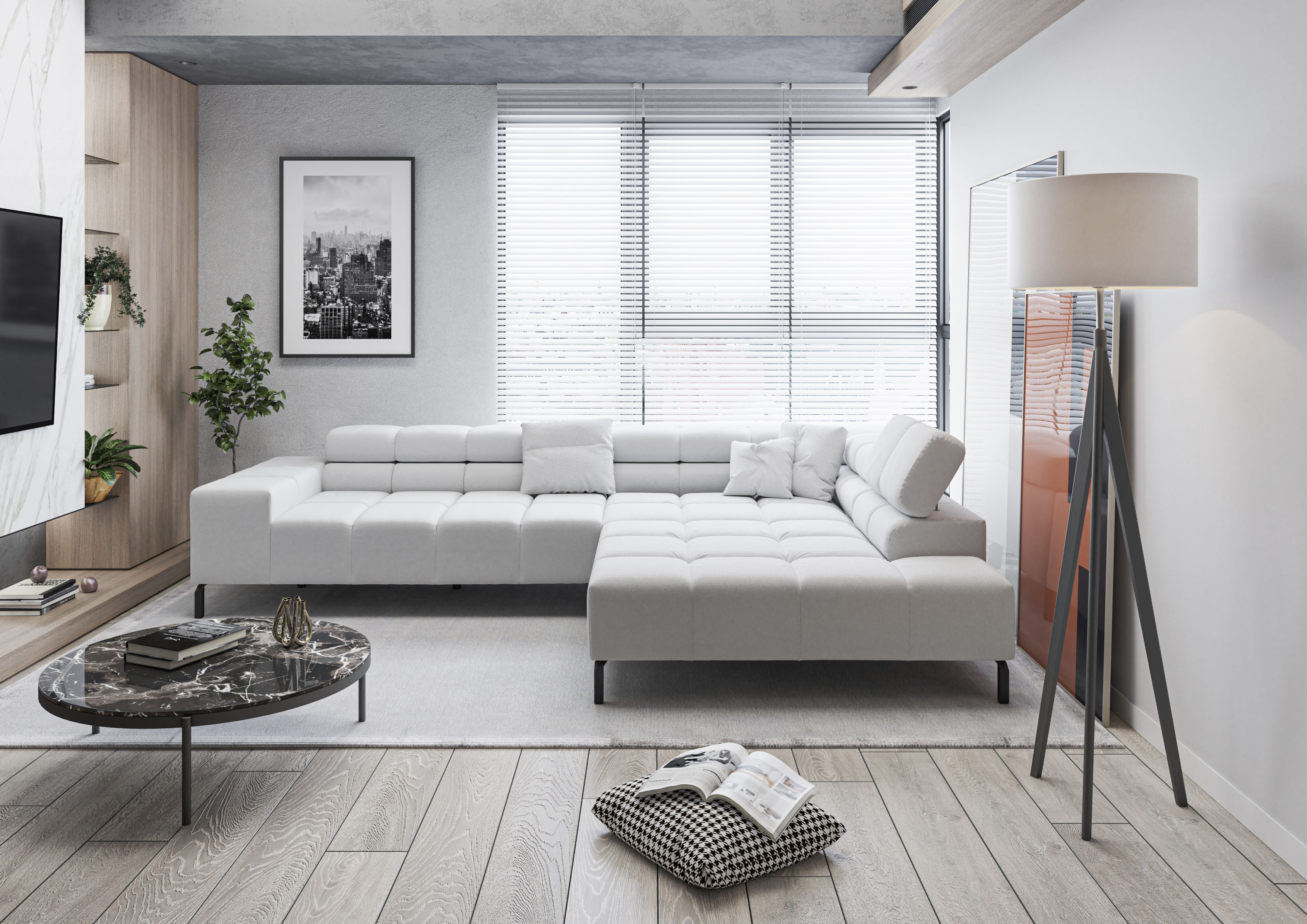 Home affaire Ecksofa "Ancona New, wahlweise motorische Sitztiefenverstellung, auch in Cord" feine Steppung, mit Kopfteilverstellung, 3 Zierkissen, L-Form