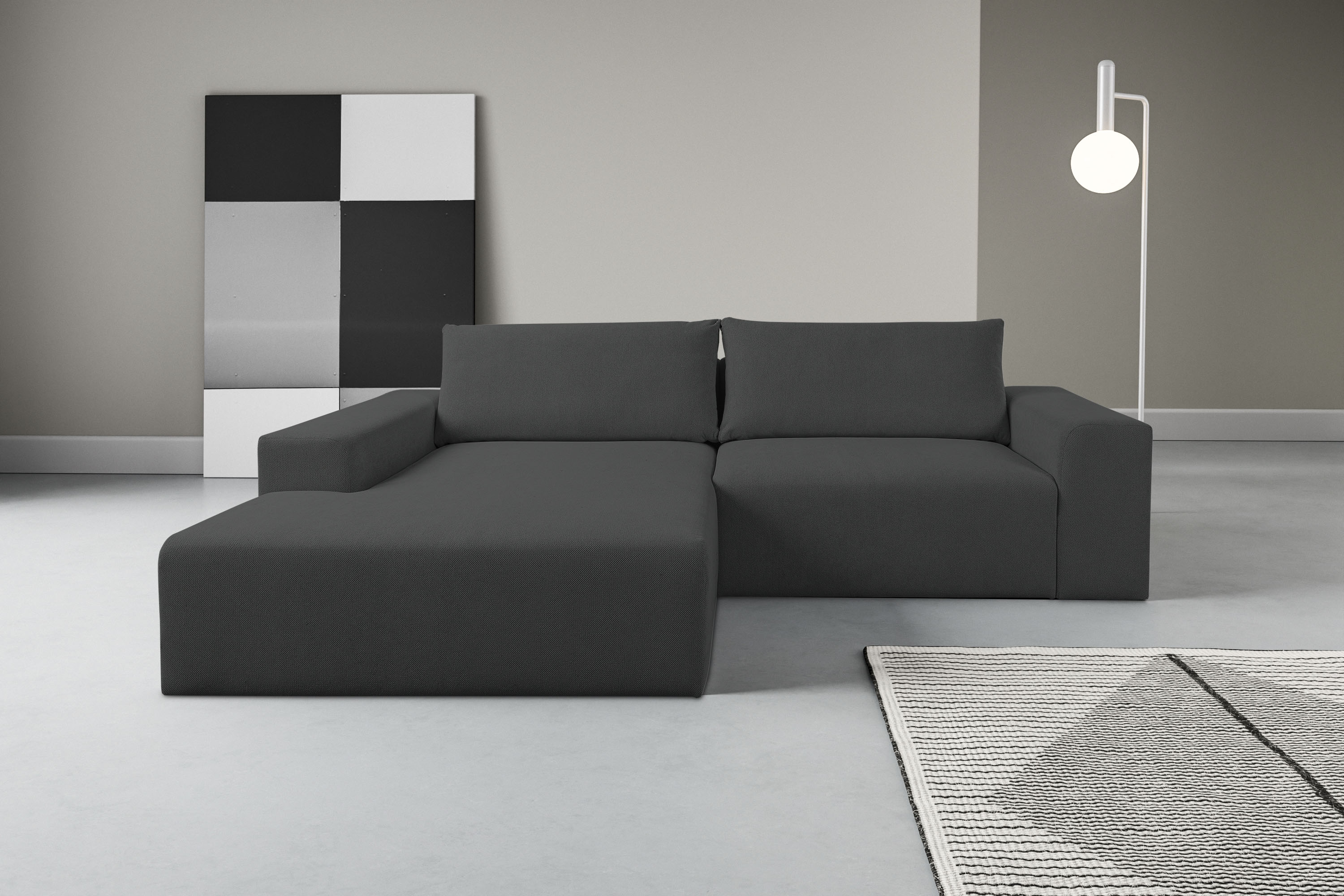 WERK2 Ecksofa "Rio 262 x 188 cm, modern & bequem, aktuelles Design, breite Armlehnen" Webstoff, L-Form