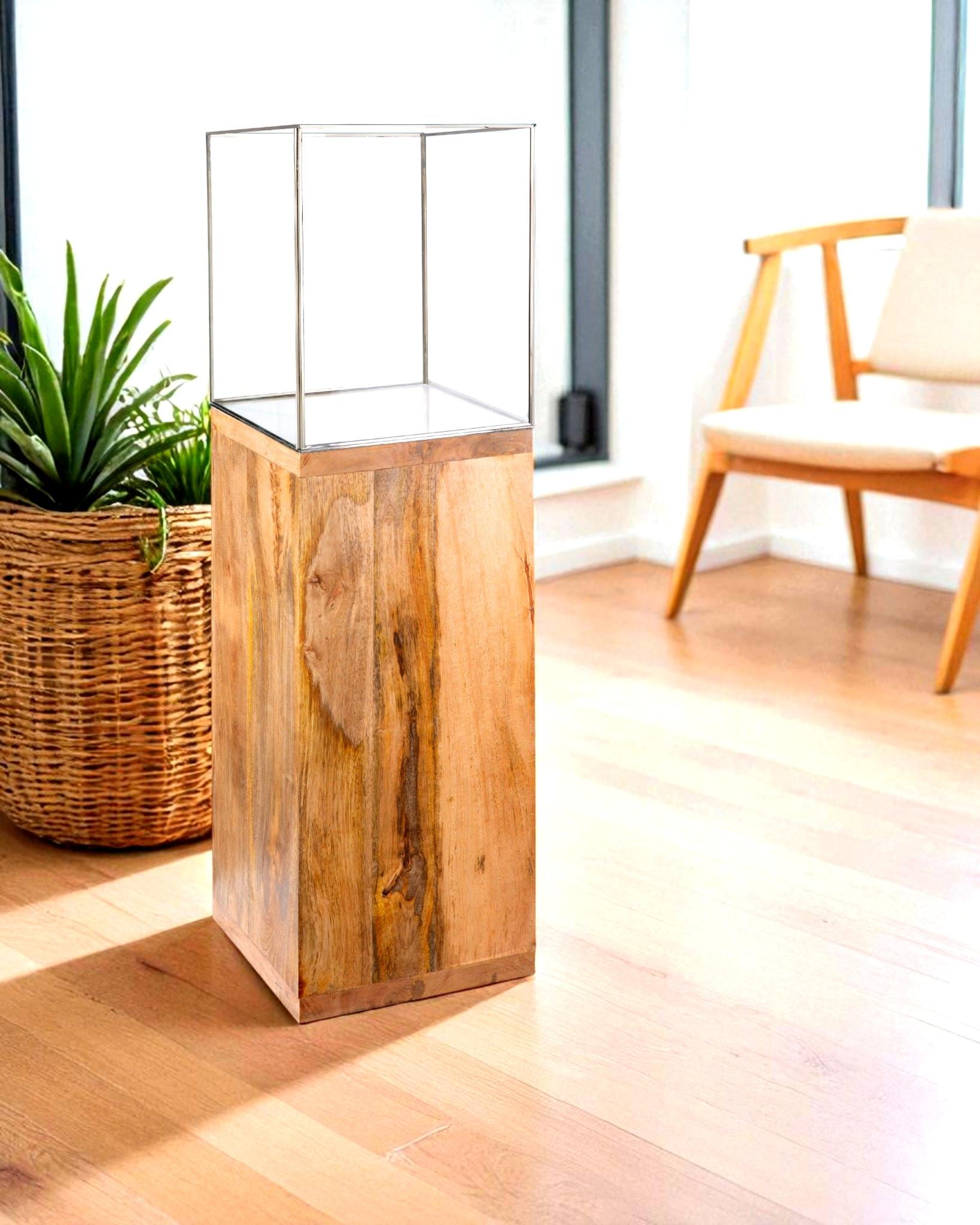 GILDE Bodenwindlicht »Kerzenhalter Säule« mit geöltem Mangoholz, Höhe ca. 91 cm