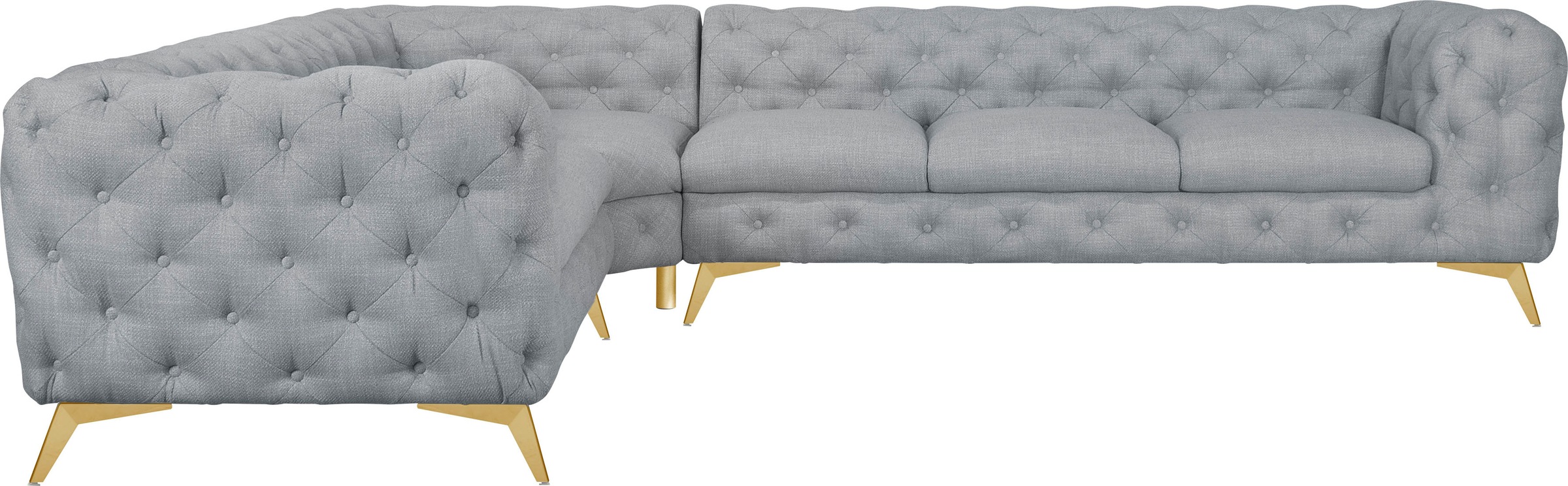 Leonique Chesterfield-Sofa »Ecksofa GLYNIS L-Form mit Wellenunterfederung, Maße B/T/H 323/264/75cm«, aufwändige Knopfheftung, moderne Chesterfield Optik, Fußfarbe wählbar