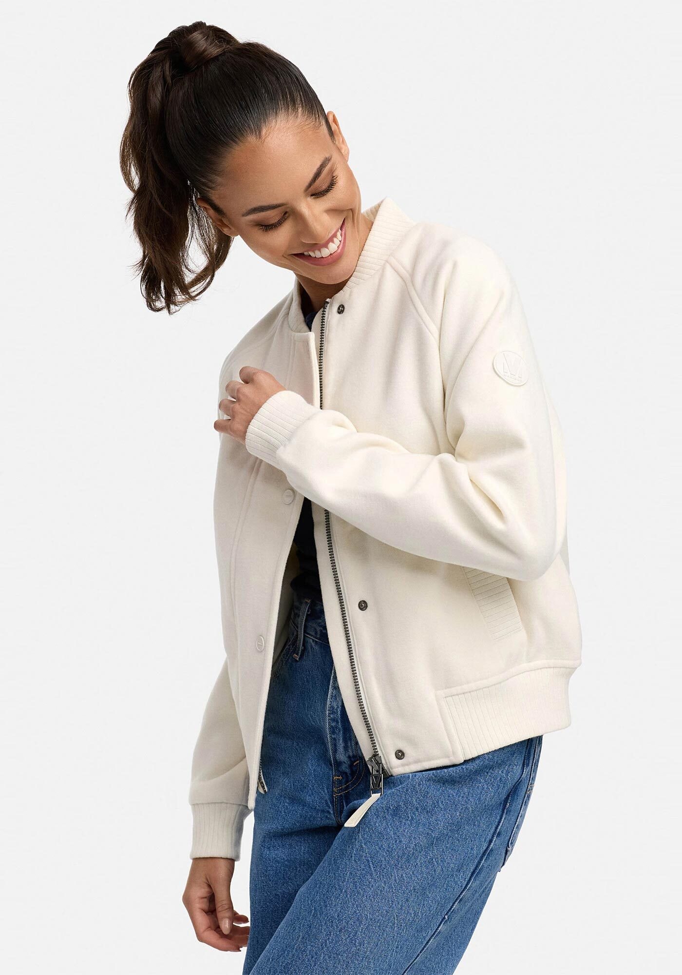 Marikoo Collegejacke »Zunaa«, Modische Jacke im Collegejacken-Stil mit Rippbündchen und Raglanärmeln