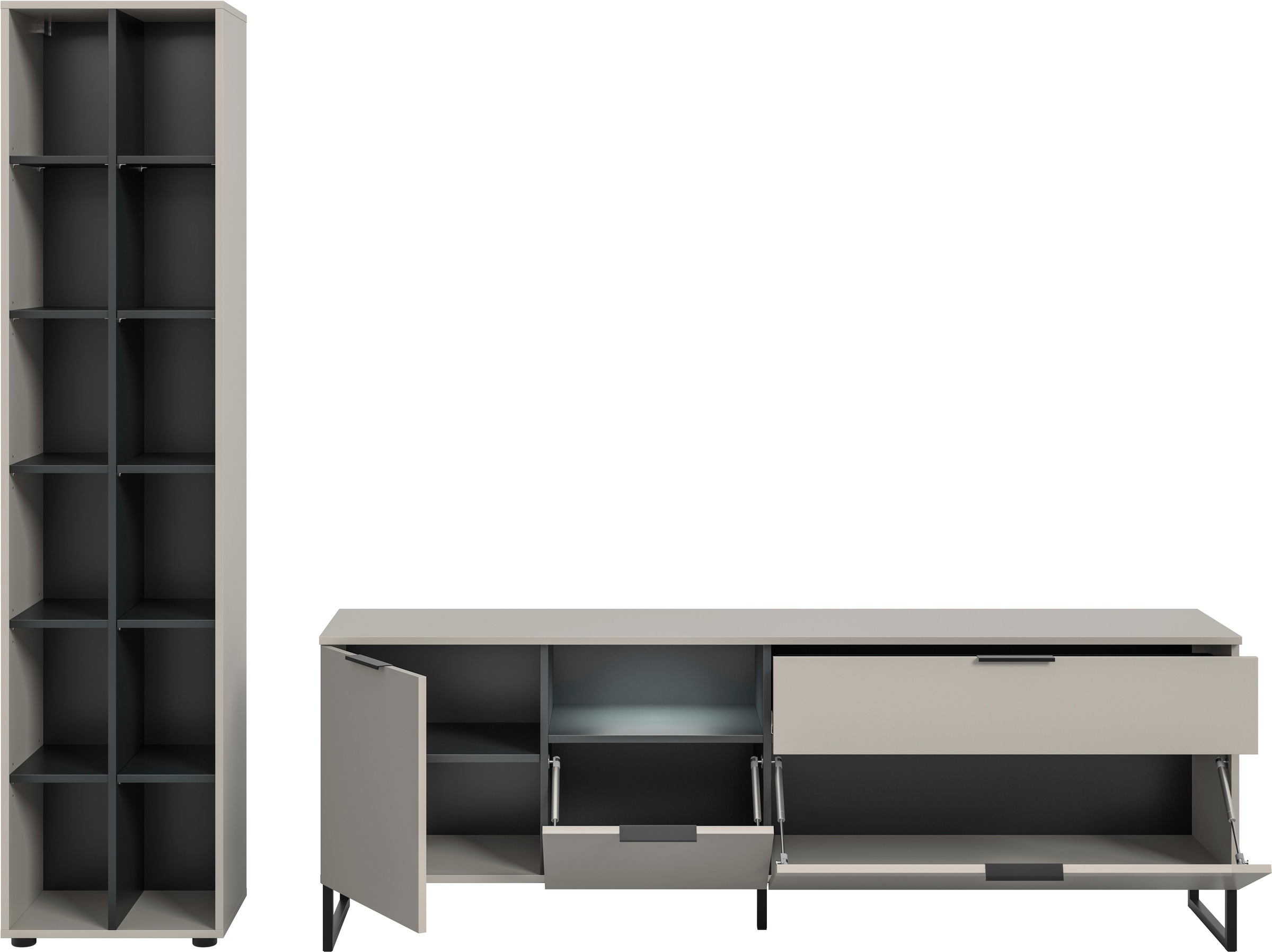 INOSIGN Wohnwand »Adio, Wohnkombination, 245 cm Breit«, (Set, 4 St.), Adio, Wohnkombination Kashmir NB, Regal, Lowboard inkl Beleuchtung