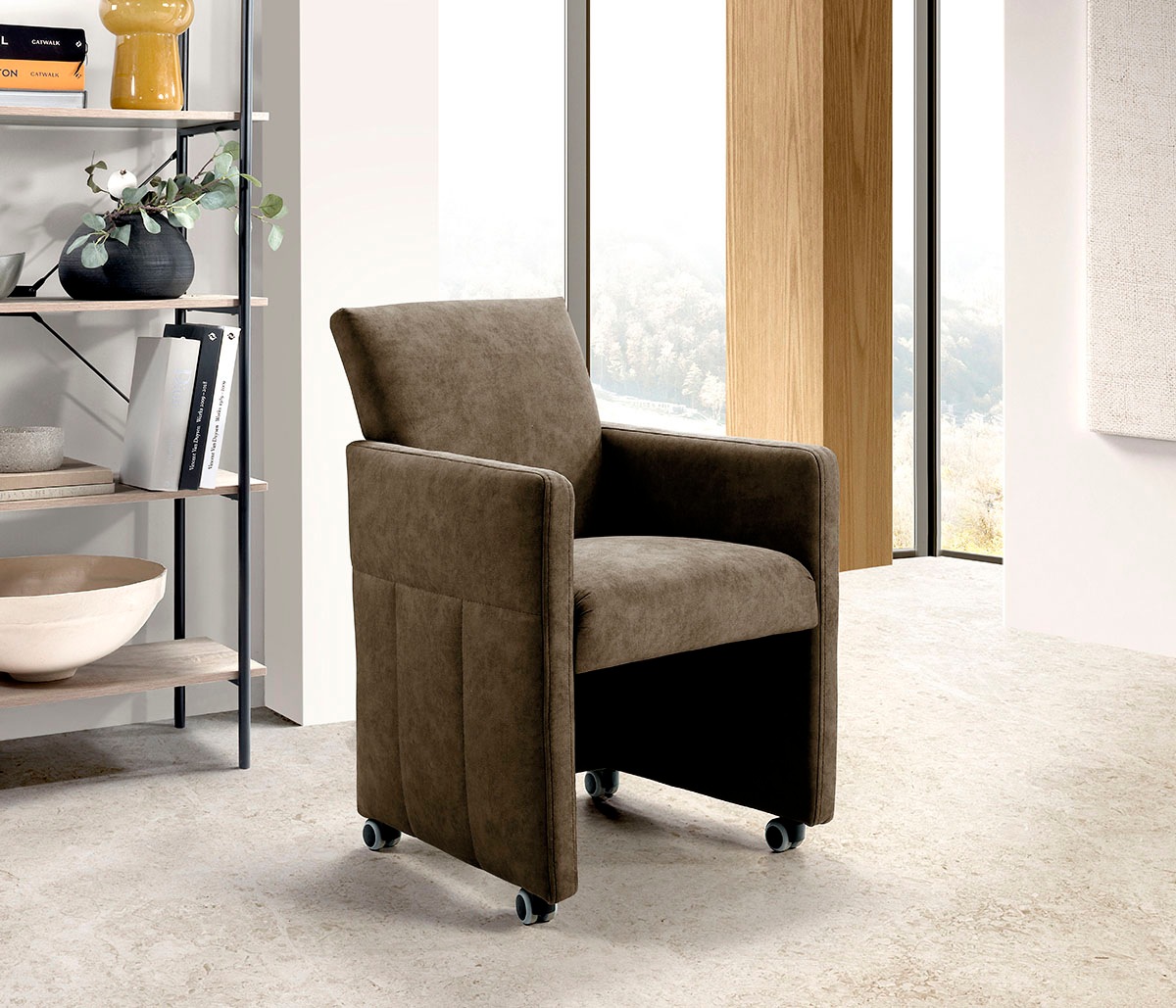 exxpo - sofa fashion Esszimmersessel, Loungesessel auf Rollen, schmale Armlehnen, bequem