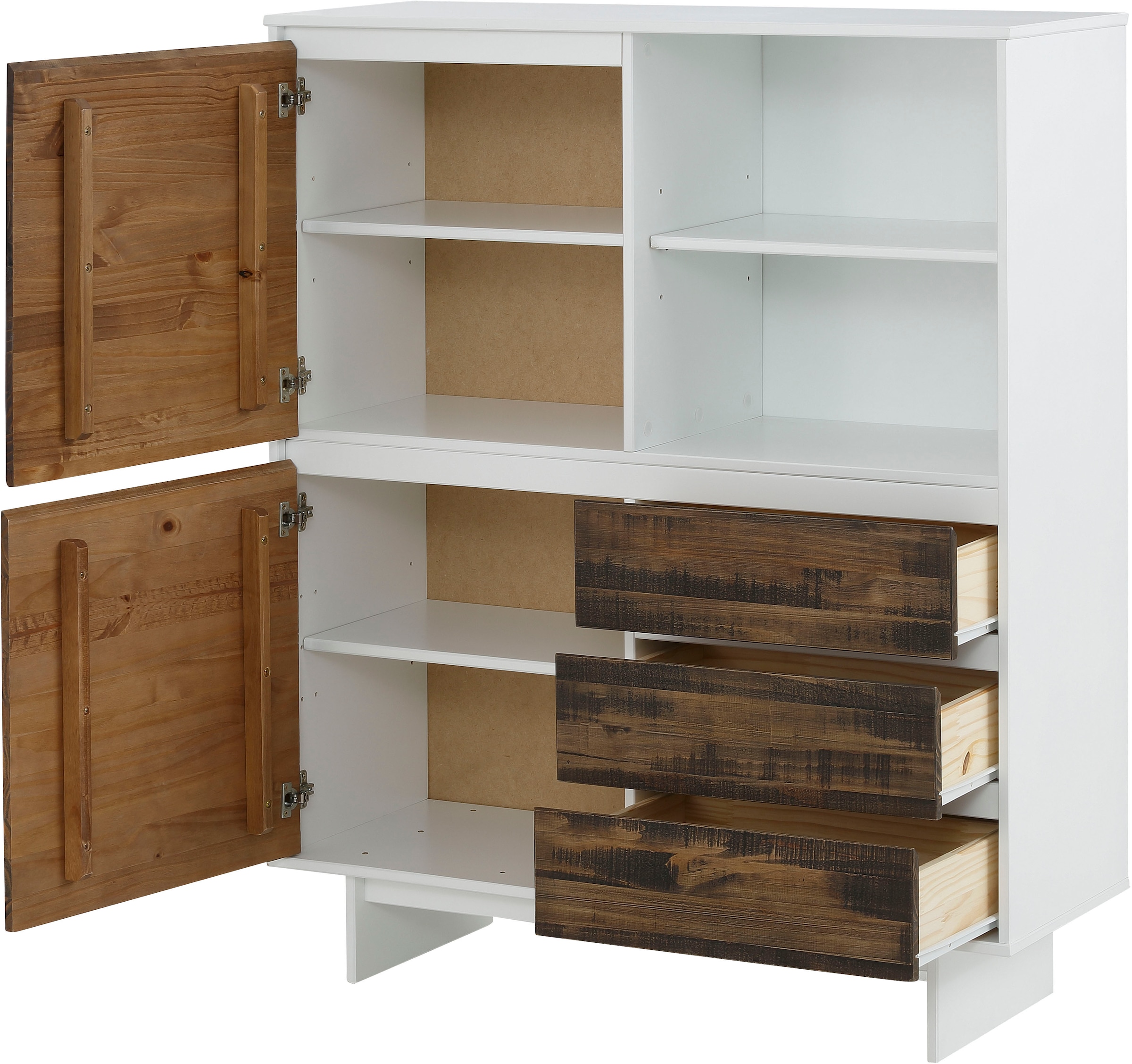 Home affaire Highboard »Morgan Midischrank«, Kommode aus massivem Kiefernholz, eingefräste Griffmulden, Höhe 120 cm