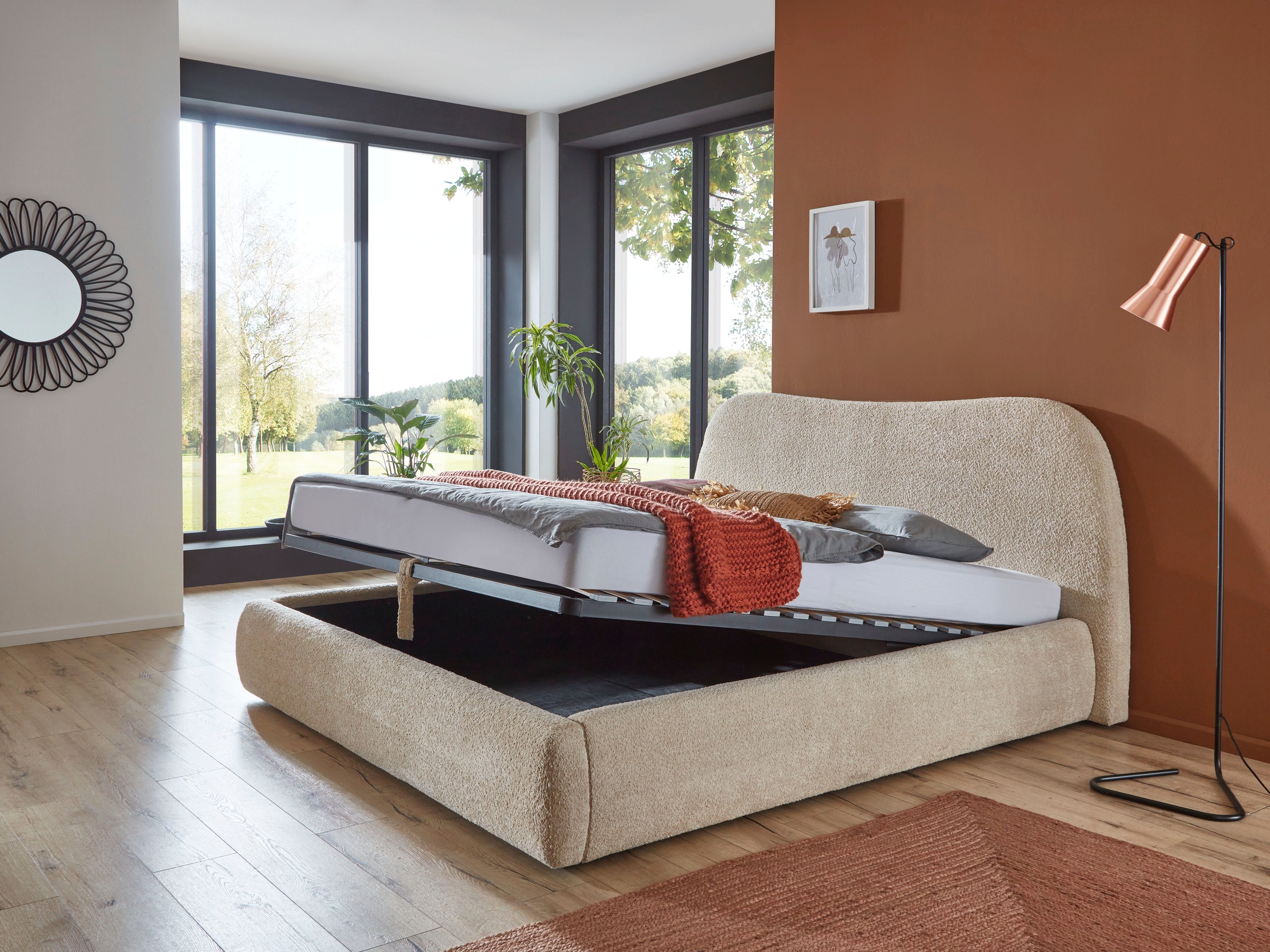 ATLANTIC home collection Polsterbett »Sophie«, mit oder ohne Stauraum, hochwertiger Bouclé-Bezug