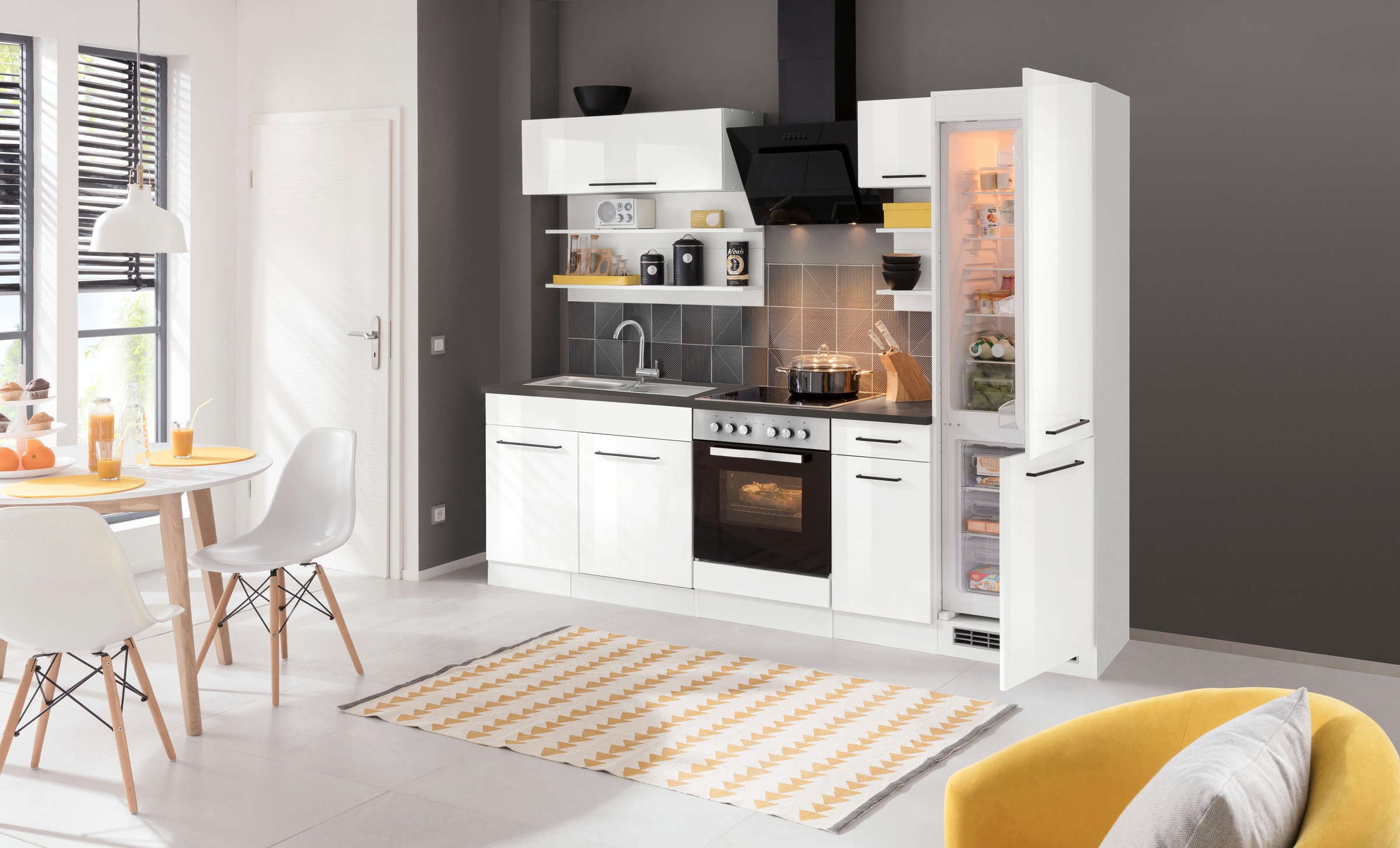 KOCHSTATION Küchenzeile »KS-Tulsa« mit E-Geräten, Breite 270 cm, schwarze Metallgriffe, MDF Fronten