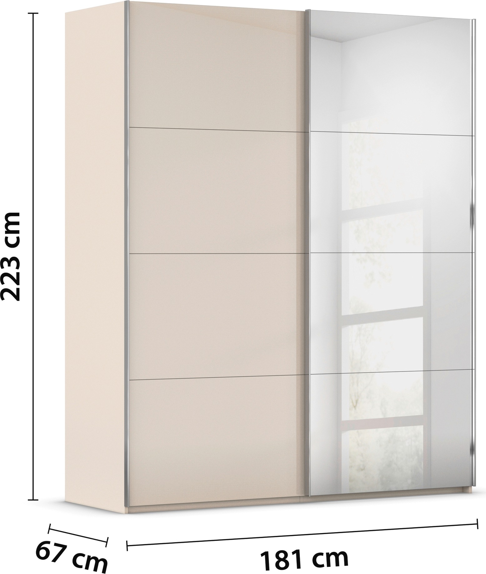 rauch Schwebetürenschrank »Kleiderschrank Schrank Garderobe Schlafzimmerschrank SCALE-FYRA«, edle viergeteilte Türen Spiegel/Glas-Mix viele Farben MADE IN GERMANY