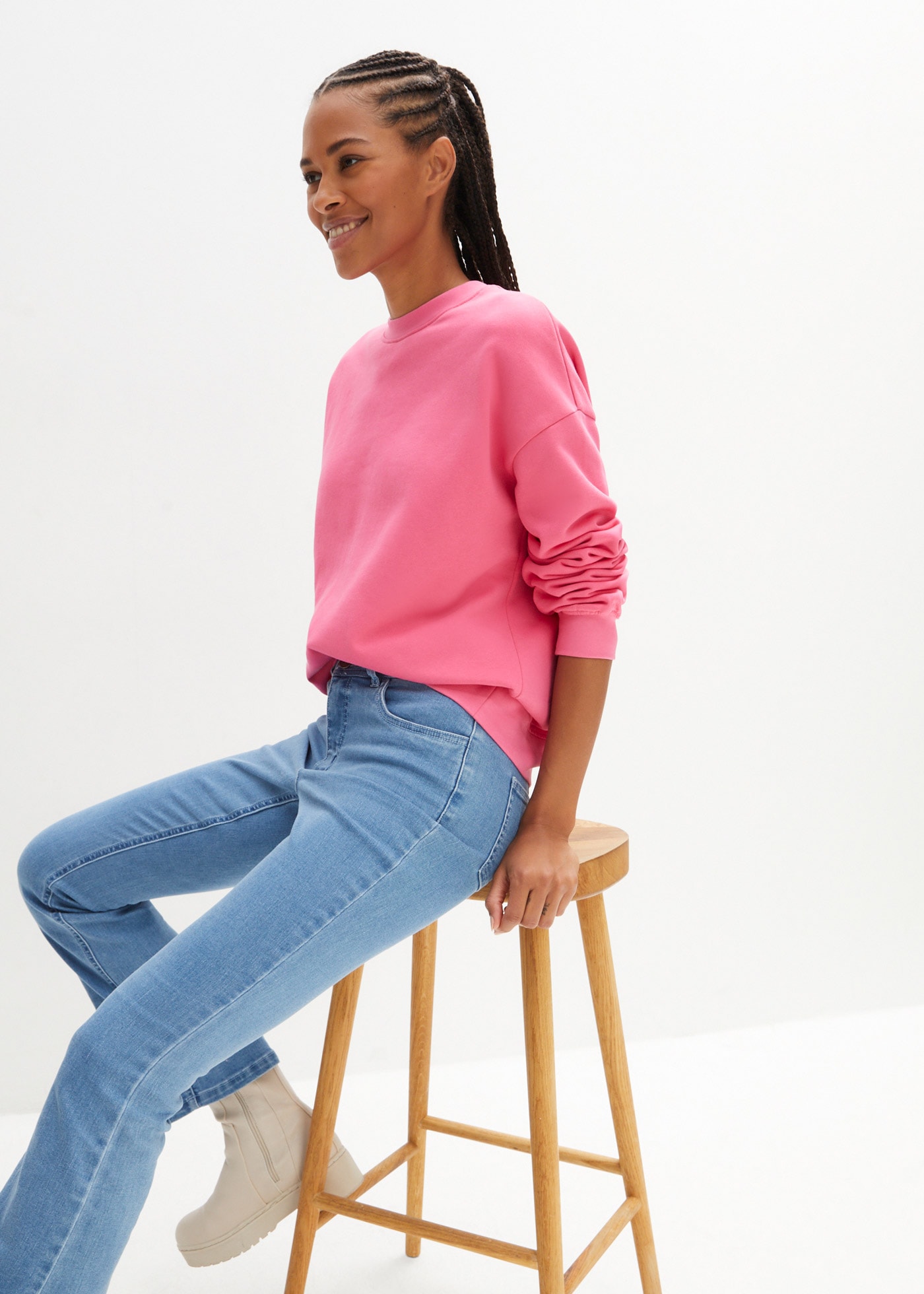 bonprix Sweatshirt , Oversize-Passform, aus reiner Baumwolle, elastische Bündchen
