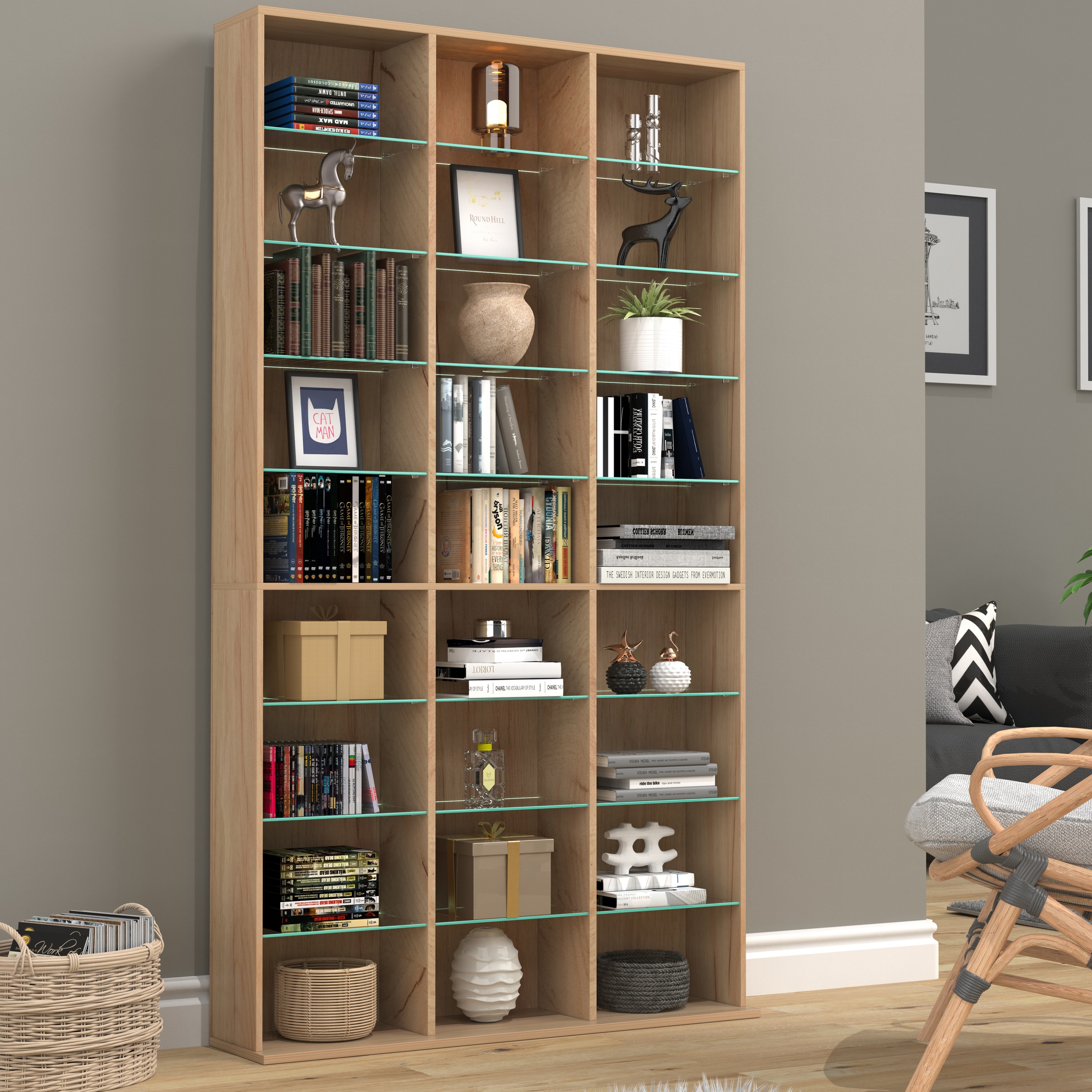 VCM Standregal »VCM Holz CD DVD Standregal Bücherregal Raumteiler Deko Regal Glas Zilas XL«