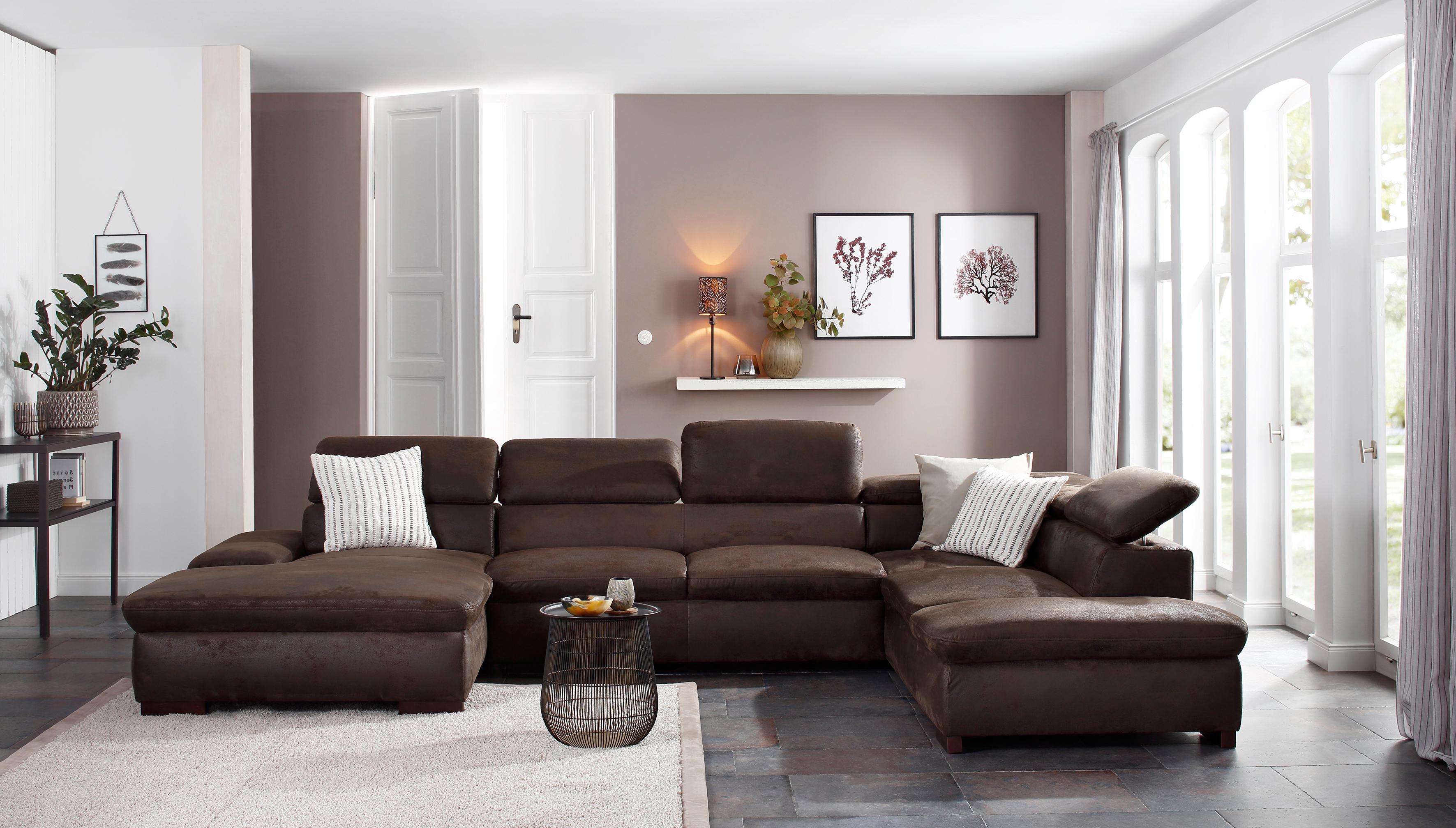 OTTO home Wohnlandschaft "Alberto U-Form, B: 350 cm, mit Kopfteilverstellung, XXL-Sofa" optional mit Schlaffunktion, Couch mit Lederoption