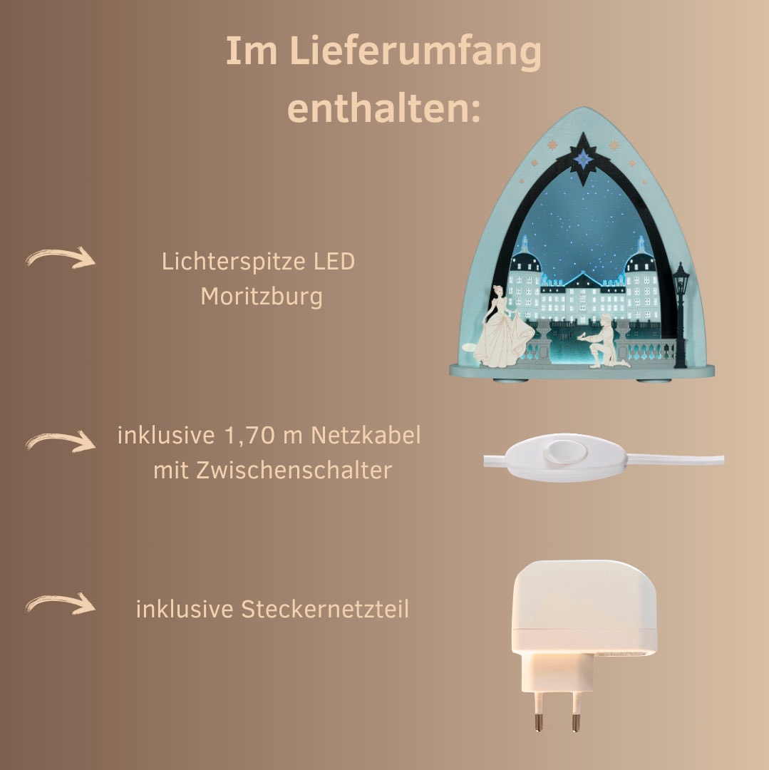 Weigla LED Lichterbogen »Moritzburg, moderne Lichterspitze aus Holz & Acrylglas«, Erzgebirge garantiert, Weihnachtsdeko Innen, Weihnachtsbeleuchtung