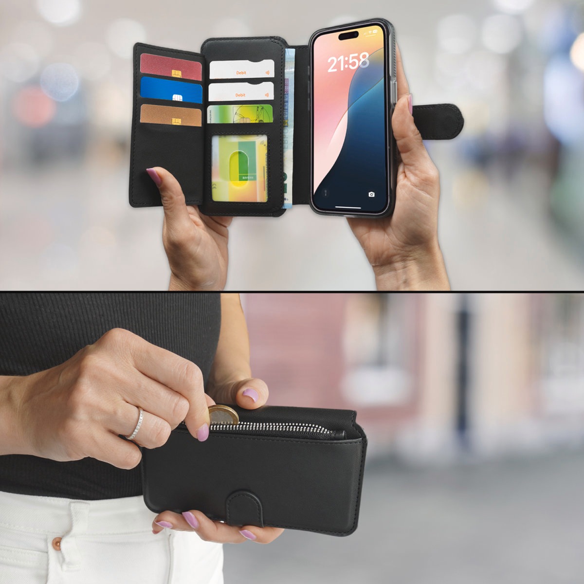 4smarts Flip Case »Universal Magnet Wallet CoinCaddy XL«, MagSafe UltiMag Portemonnaie, RFID Schutz, iPhone 12, 13, 14, 15 Serie