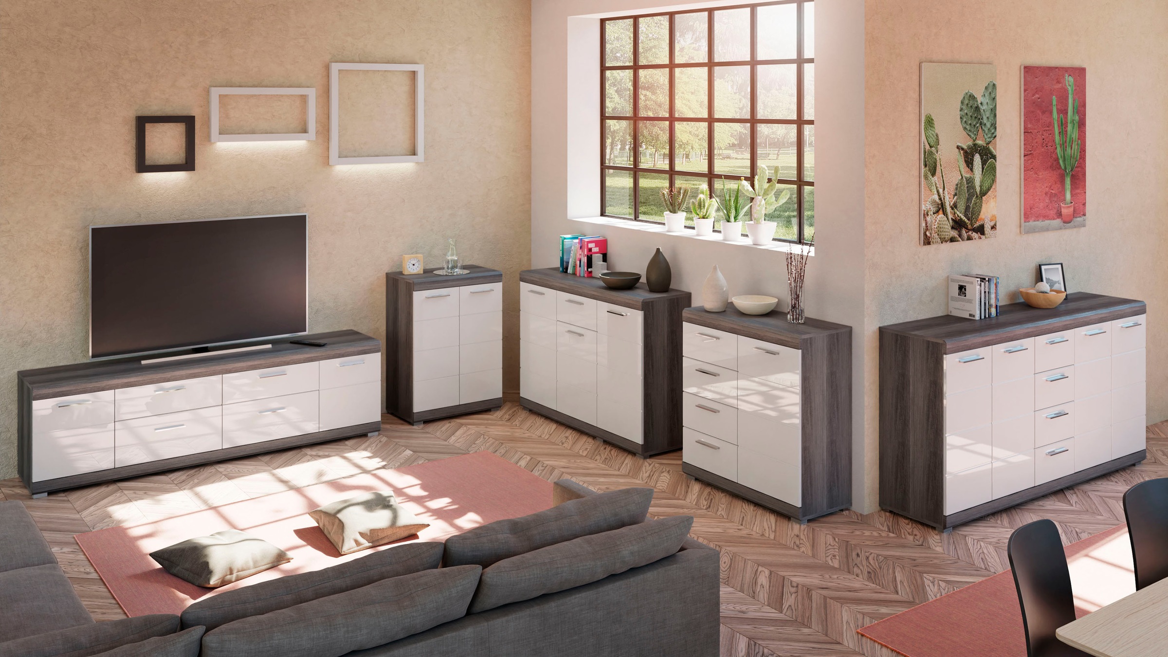 Thumbnail - Home affaire Kommode "SIENA, Breite 165cm, 4 Türen, 4 Schubkästen, 8 Einlegeböden, 12 Fächer" hochwertige Rillenfräsung ...