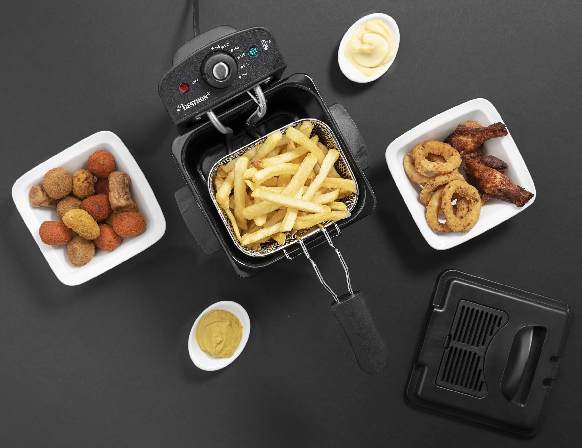 bestron Fritteuse »AF100CO, kleine Fritteuse mit Edelstahl-Korb für eine Portion«, 1000 W, Fassungsvermögen 1,5 l, Kaltzonentechnologie, Temperaturkontrolle bis 190°C, Ölfilter