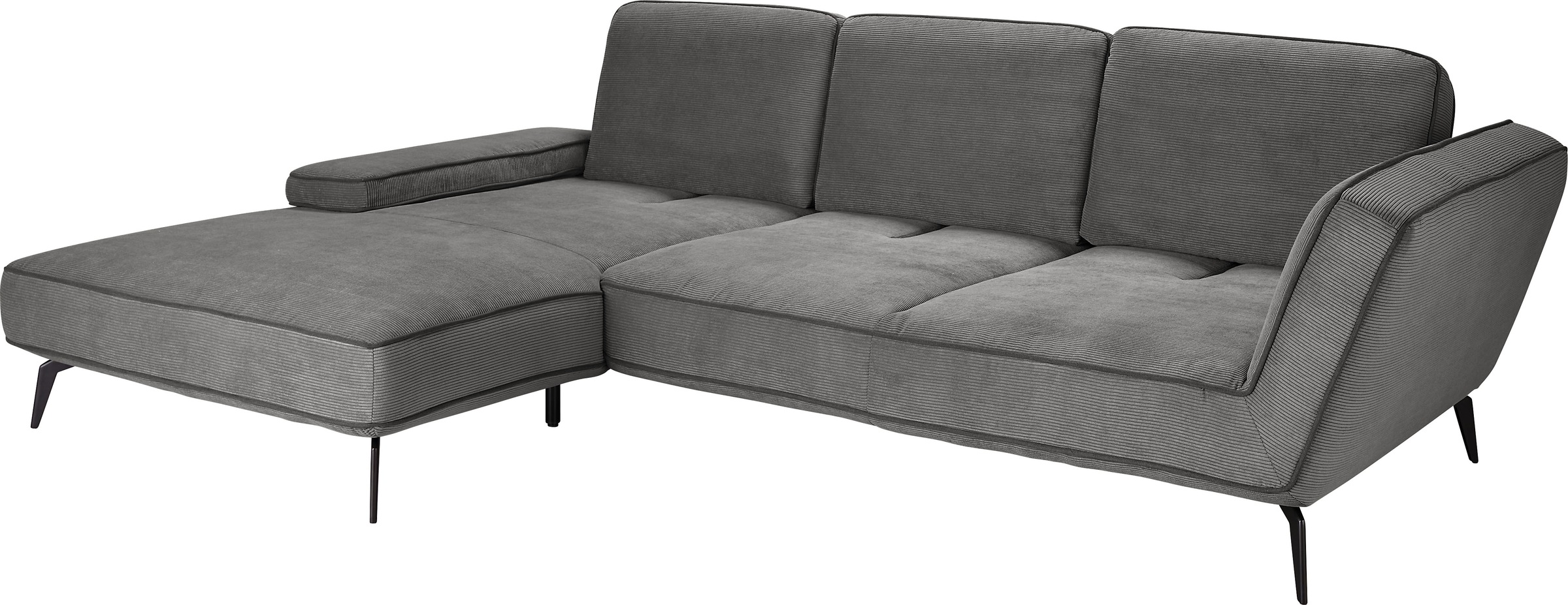 set one by Musterring Ecksofa »SO 4500, Füße schwarz matt, inkl Schwenkrückenfunktion, Cord, L-Form«, wahlweise mit Kopfstütze/Armteilverstellung/Rückenneigung