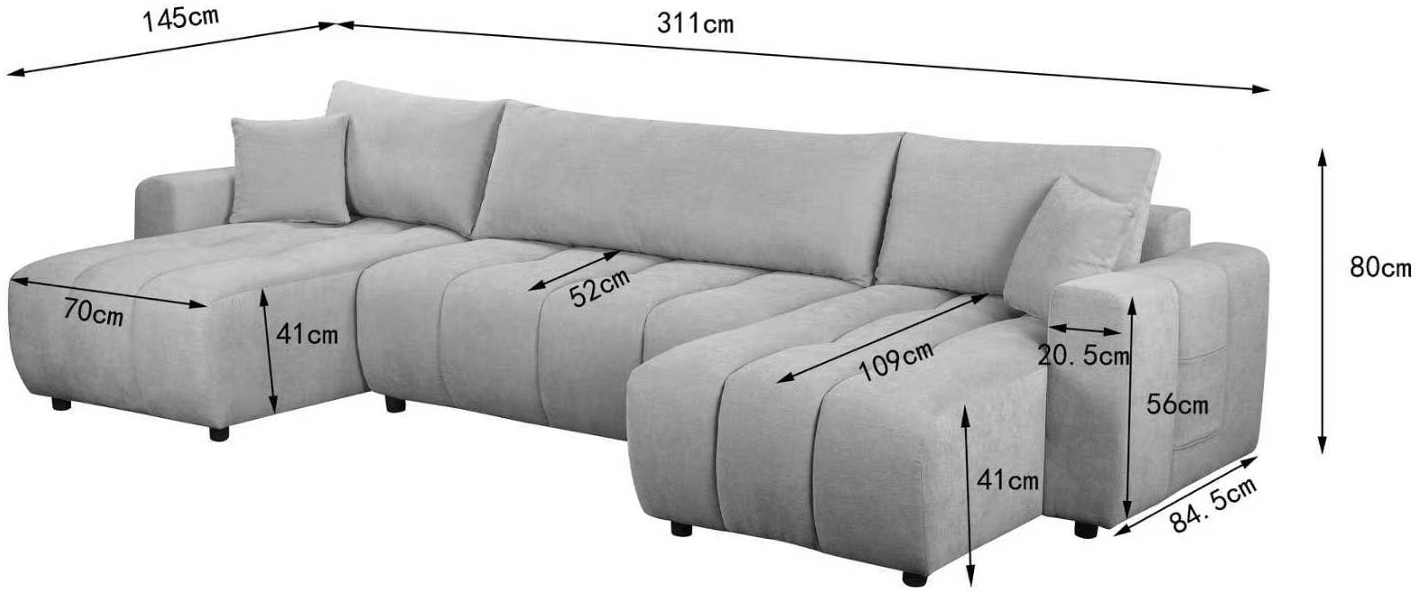 OTTO home Wohnlandschaft »YLVAA U-Form, 311 cm - Schlafsofa« Schlaffunktion (132/269), Boxspring, Bettkasten, Feinstruktur-Bezug