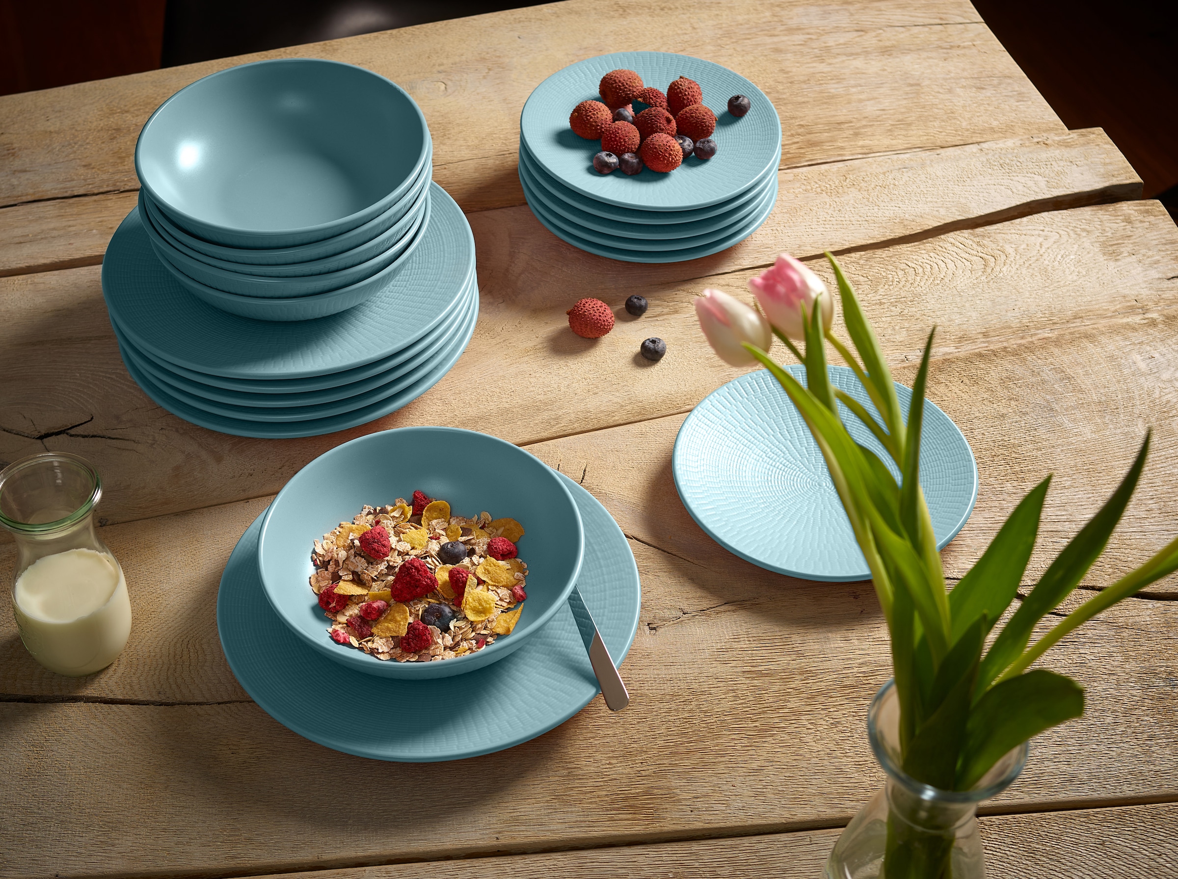 ECHTWERK Tafelservice »"Blanka", Mint«, (Set, 12 tlg.), Stilvolles Geschirrset mit Struktur, hochwertige Stoneware