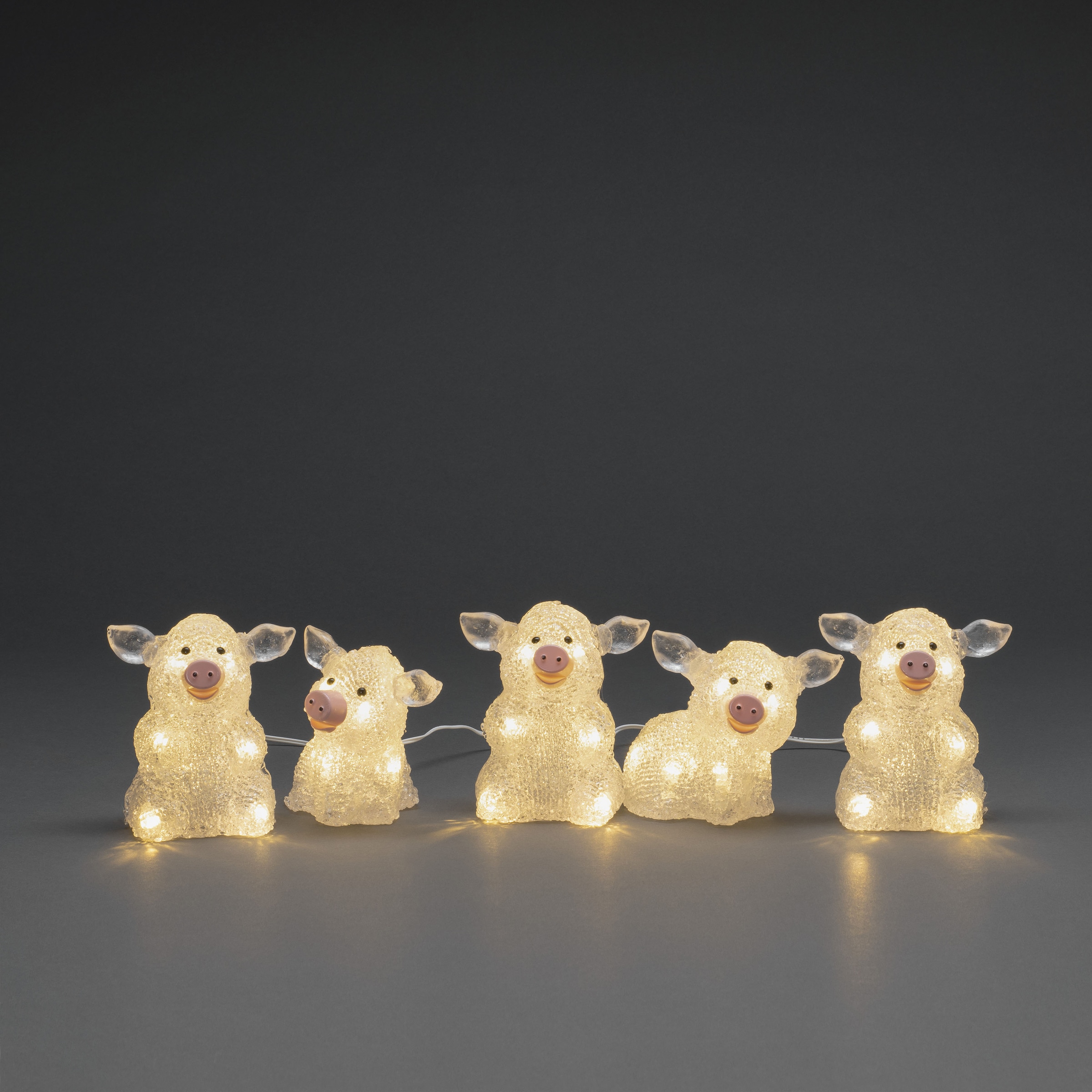 KONSTSMIDE LED-Lichterkette »Schwein«, 40 St.-flammig, LED Acryl Schweine 5-er Set, transparent, 40 warm weiße Dioden