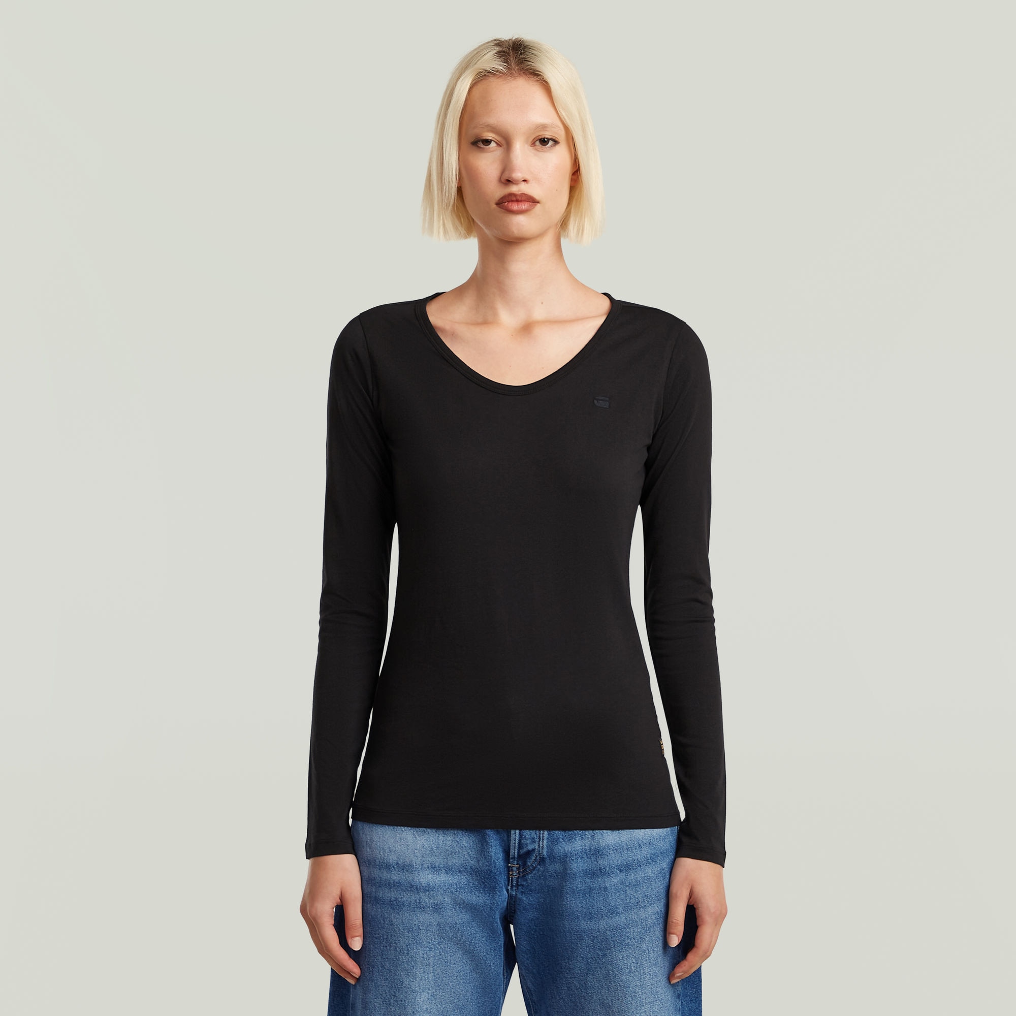 G-STAR Langarmshirt »Core eyben slim u t wmn ls« mit Label-Aufnäher, V-Ausschnitt