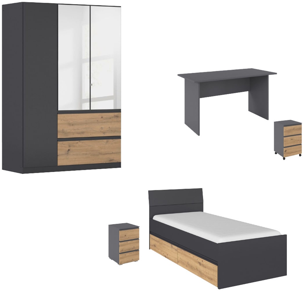 rauch Jugendzimmer-Set »Komplettzimmer Schlafzimmer-Set (5-St.) Jugendzimmer-Set JOEL« Set, Bett 90x200 oder 140x200 cm, Ausstattungspakete BASIC/CLASSIC/PREMIUM, 5 Stk. tlg.