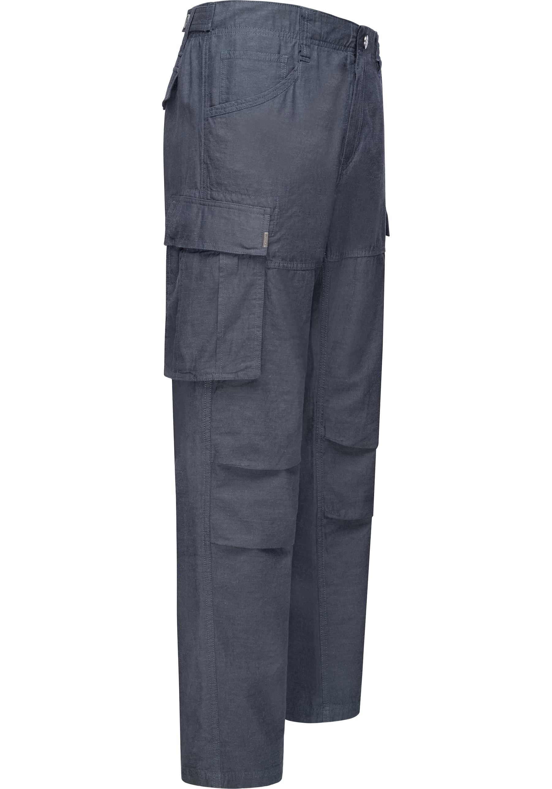 RAGWEAR Herren Cargohose "Merly Long Linen", blau, Gr. 33, Material: 65% Baumwolle, 35% Leinen, Hosen, Lange luftige Herren Hose mit vielen Taschen
