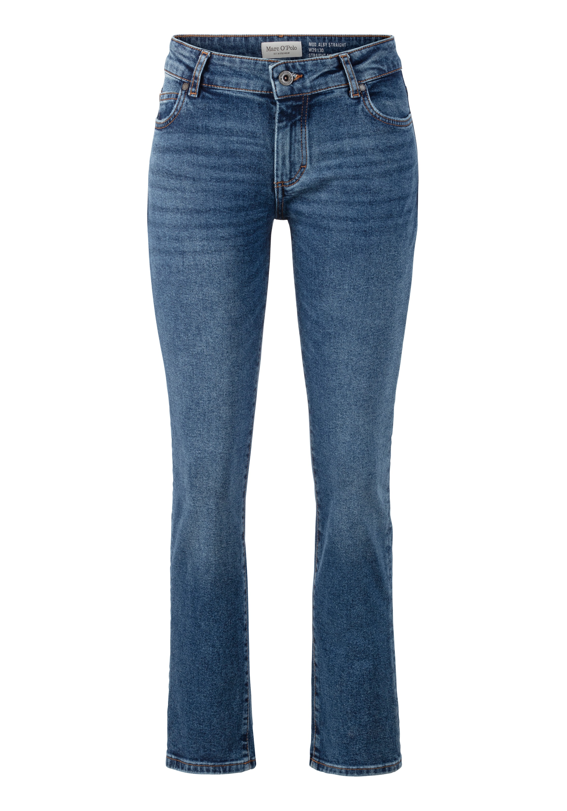 5-Pocket-Jeans MARC O'POLO "Alby Straight", Damen, Gr. 29, Länge 30, blau (authentic mid blau wash), Denim/Jeans, Obermaterial: 90% Baumwolle, 9% Polyester, 1% Elasthan, Jeans 5-Pocket-Jeans, mit gerader Beinform 3