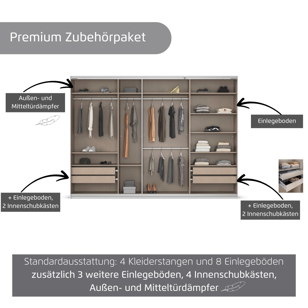 rauch Kleiderschrank »Schwebetürenschrank OTTO´s Choice Garderobe Schrank TOP ANGEBOT Avola«, (in 3 verschiedenen Ausstattungen BASIC/CLASSIC/PREMIUM inkl. Spiegel), mit eleganten Zierleisten in Chrom, Schwarz oder Weiß MADE IN GERMANY
