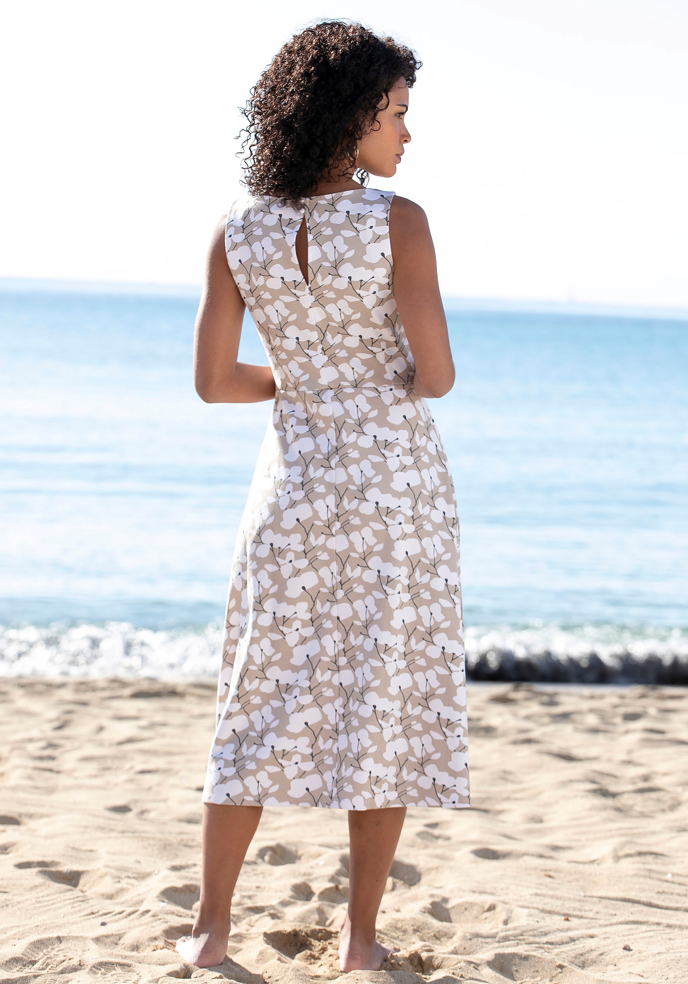 Beachtime Midikleid, mit Blumendruck, aus Jersey, A-Linien-Kleid