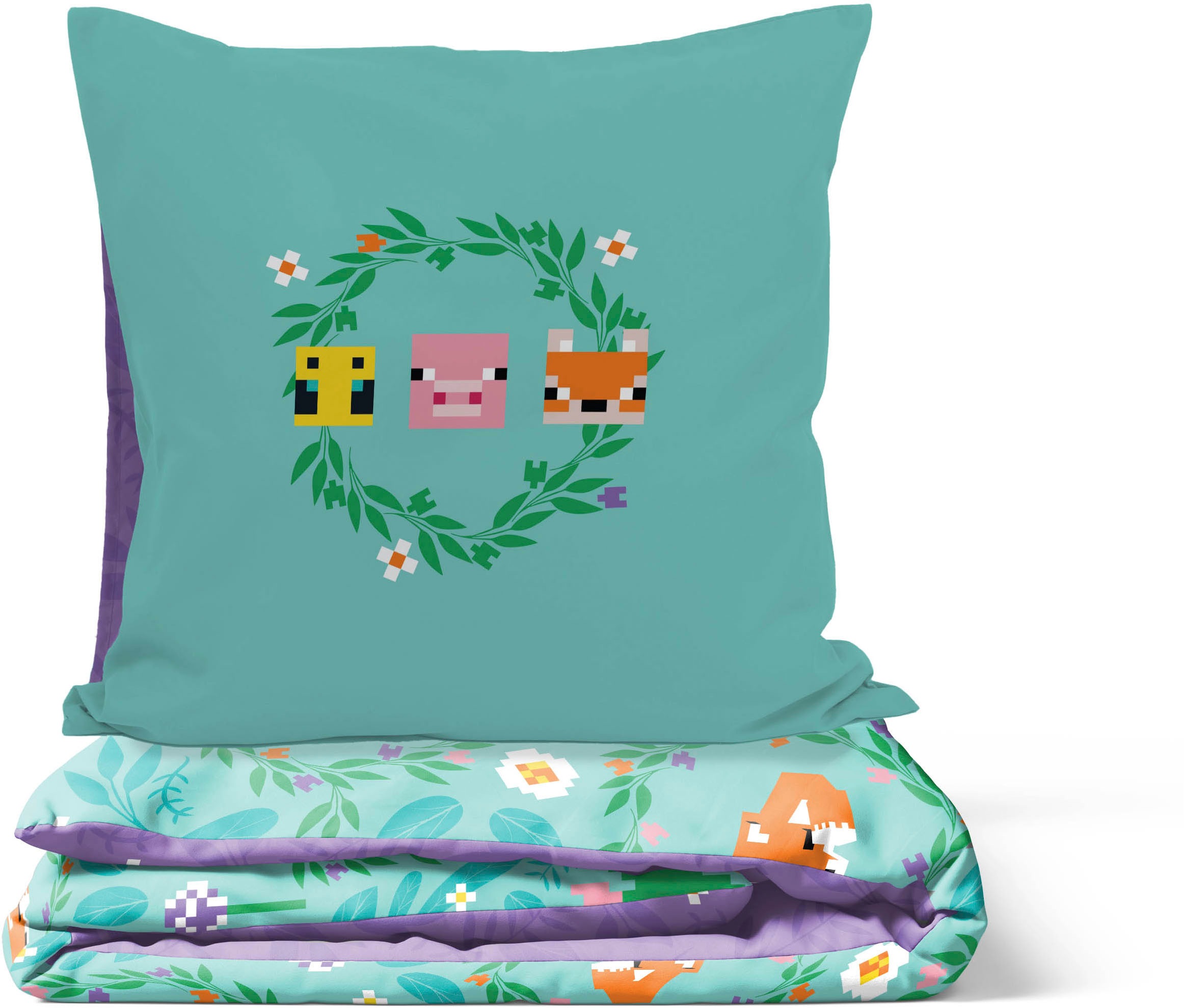 Minecraft Kinderbettwäsche »Minecraft Bettbezug-Set  135x200 cm + Kissenbezug 80x80 cm« 2 tlg. 100 % Baumwolle, maschinenwaschbar, wendbar