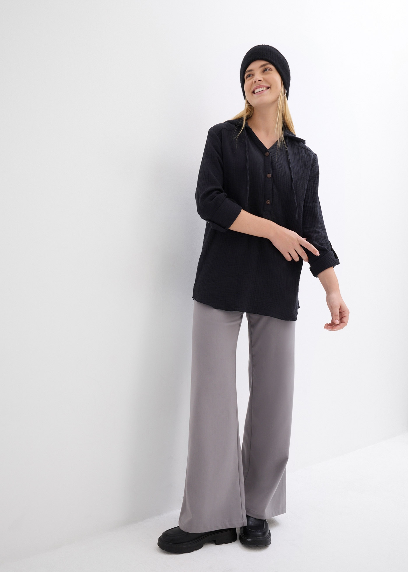 bonprix Schlupfbluse 1 Loose fit, für Frühling und Sommer, aus Baumwolle, Musselin-Tunika