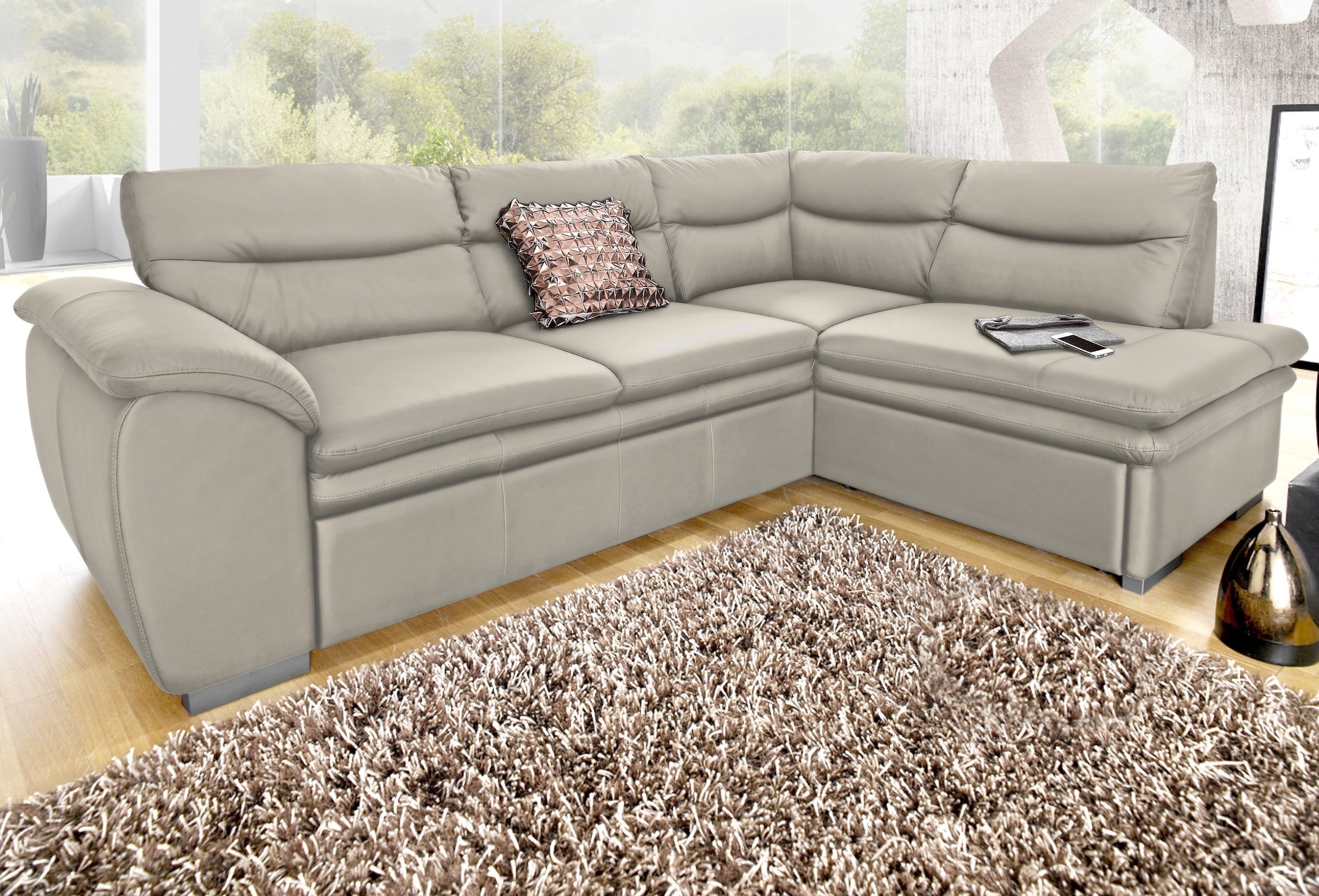 COTTA Ecksofa »Leandra L-Form«, wahlweise mit Bettfunktion und Bettkasten