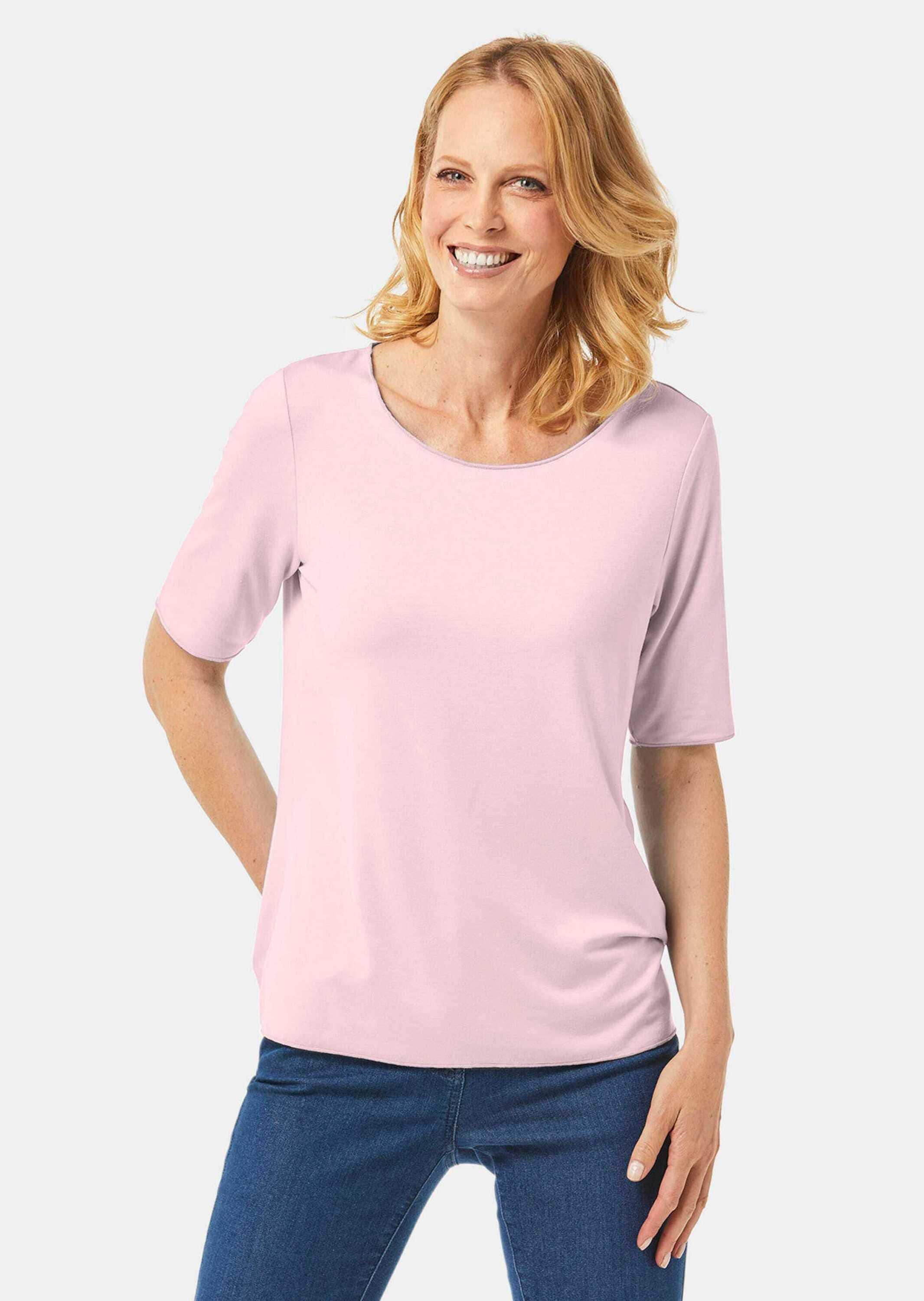 GOLDNER Langarm-Poloshirt »Rundhalsshirt Kombistarkes Halbarmshirt mit tonaler Zierkante«