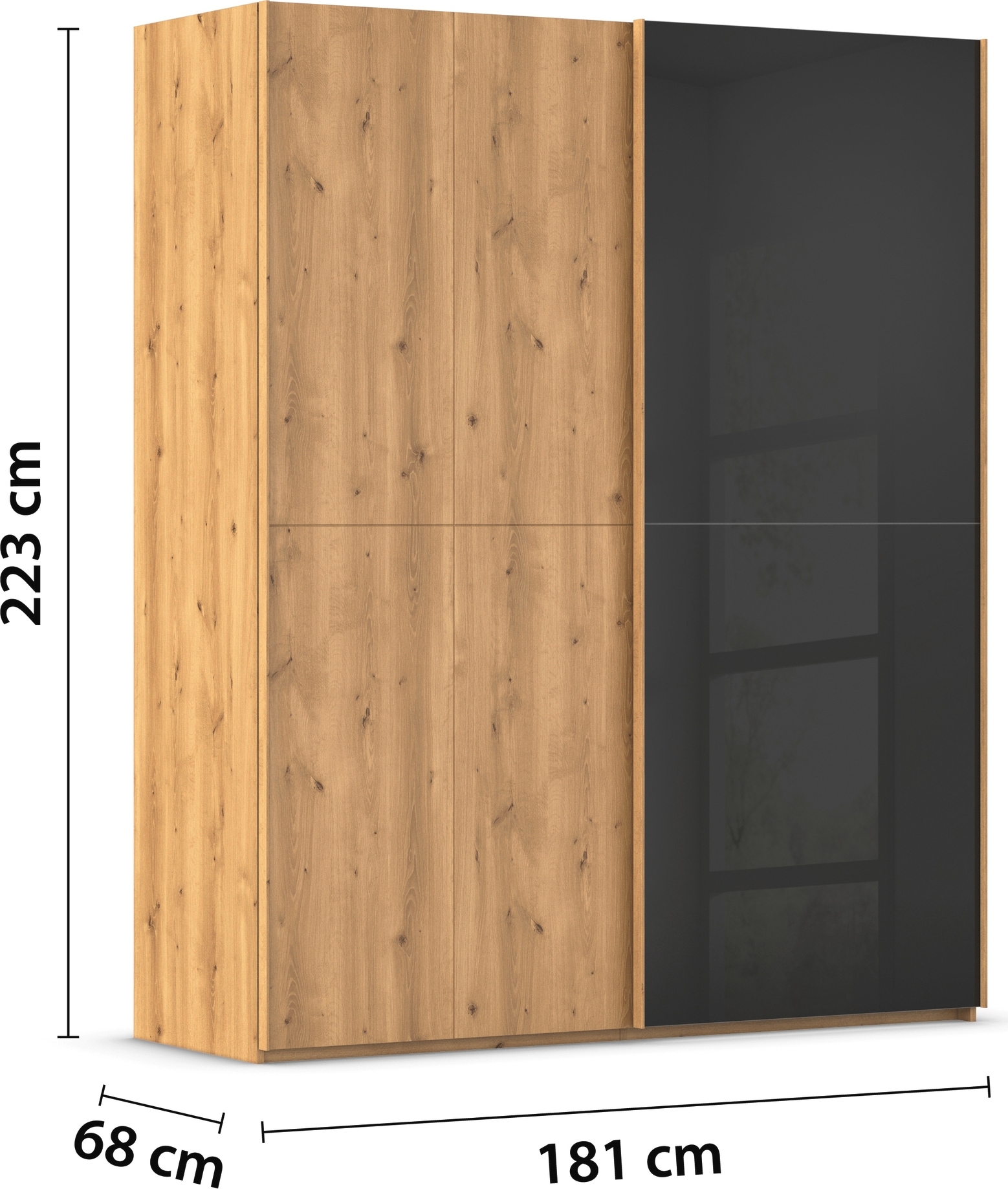 rauch Schwebetürenschrank »Kleiderschrank Schrank Garderobe Schlafzimmerschrank SCALE-WOOD« edle geteilte Front in massiver Asteiche mit Glastüren MADE IN GERMANY