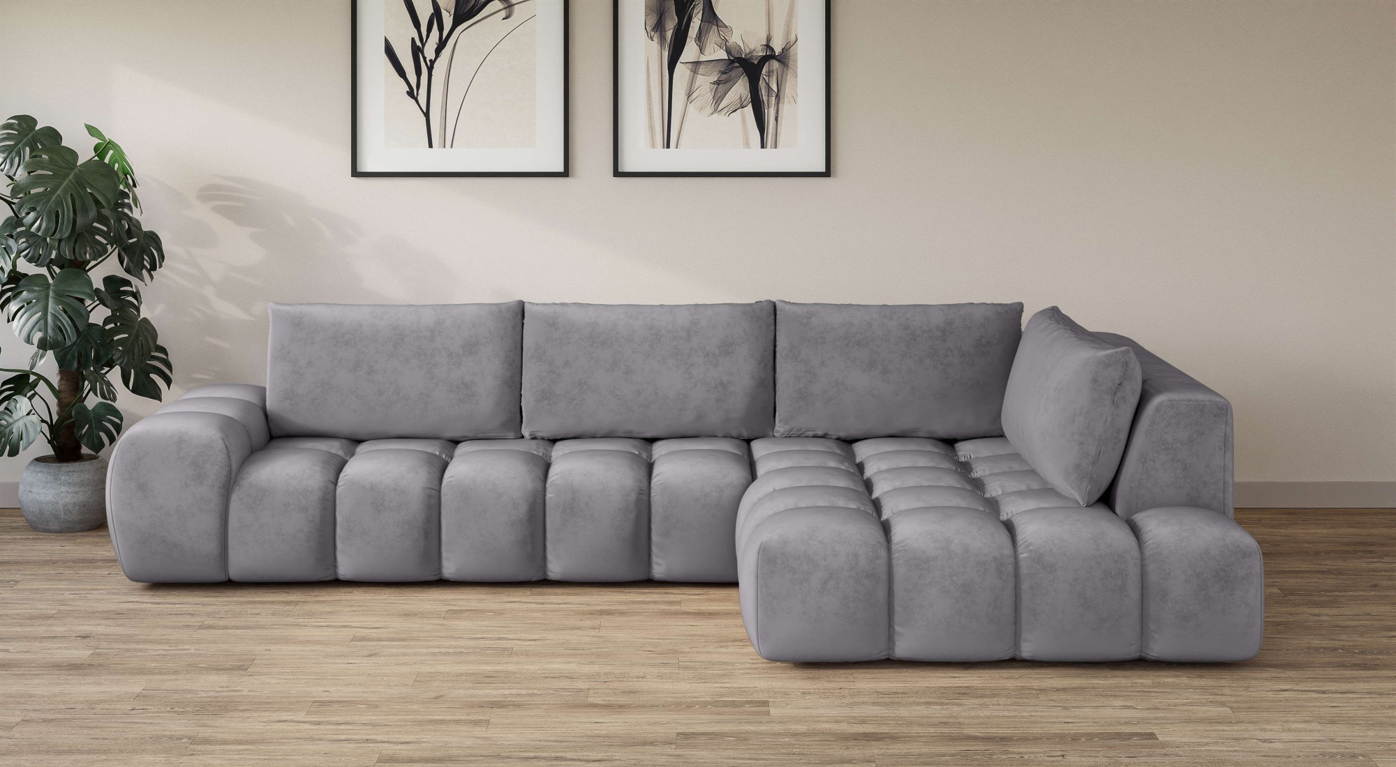 OTTO home Ecksofa "AZITA L-Form, XL 296 cm - Designsofa in Bubble-Optik" lose Rückenkissen, traumhafte Steppung