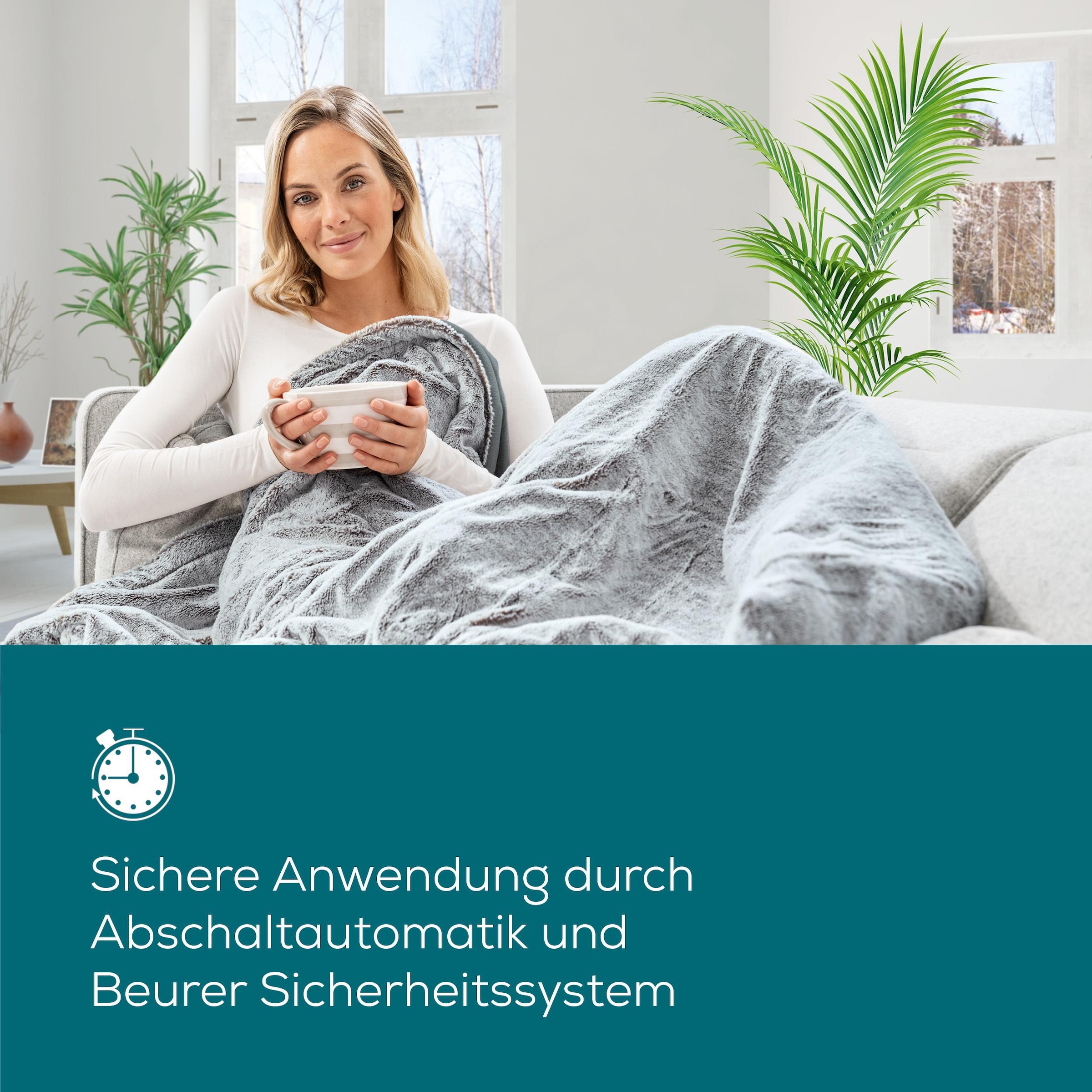 BEURER Heizdecke »HD 75 Nordic Grey Green Planet, aus recycelten Materialien« kuschelige Wärmedecke in Kunstfelloptik, mit 6 Temperaturstufen