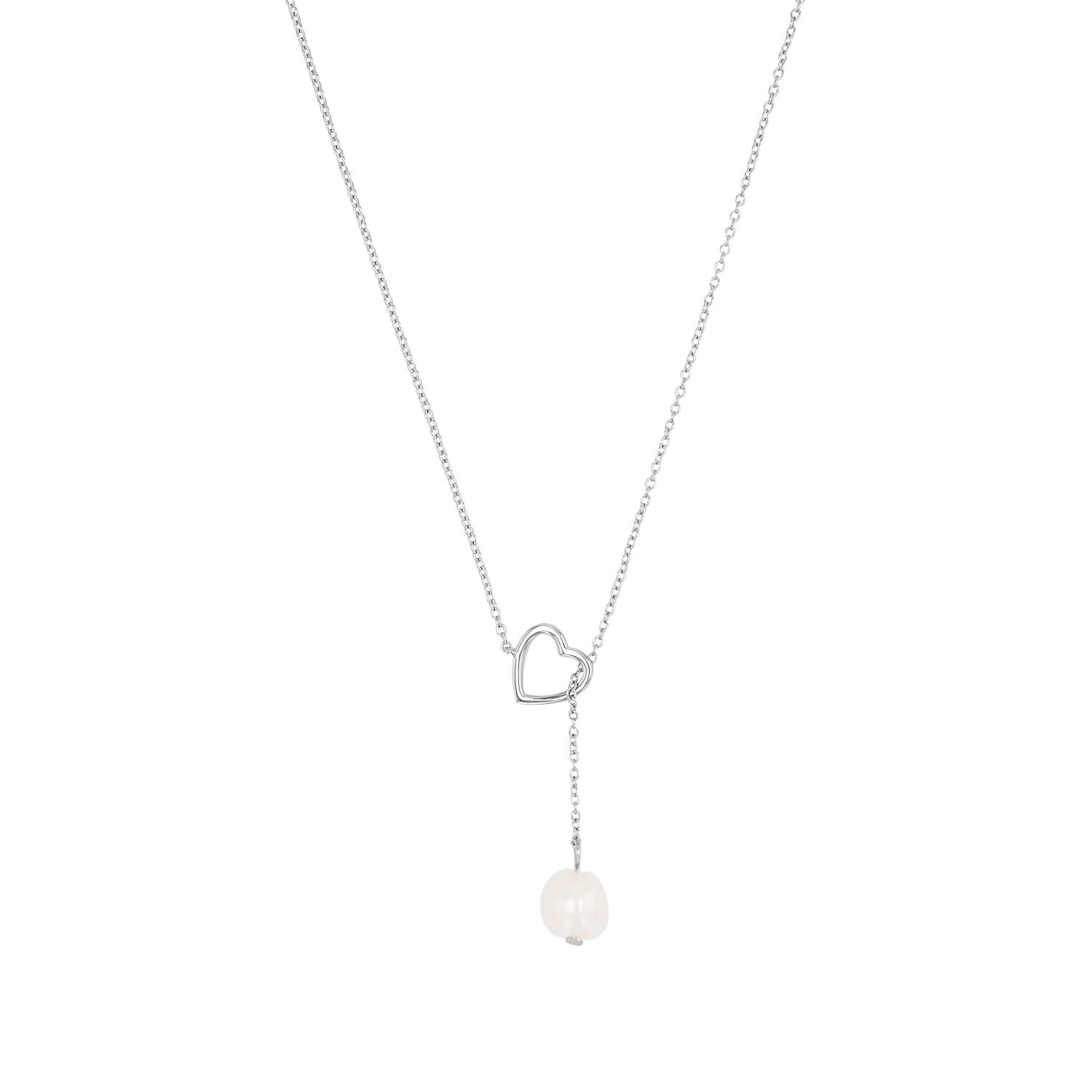 AMOR Damen Y-Kette "Herz", Perlen Silber 925 (Sterlingsilber), L: 45 B: 1mmsilberfarben, weiß, Perlen, Silber 925 (Sterlingsilber), B:1mm,