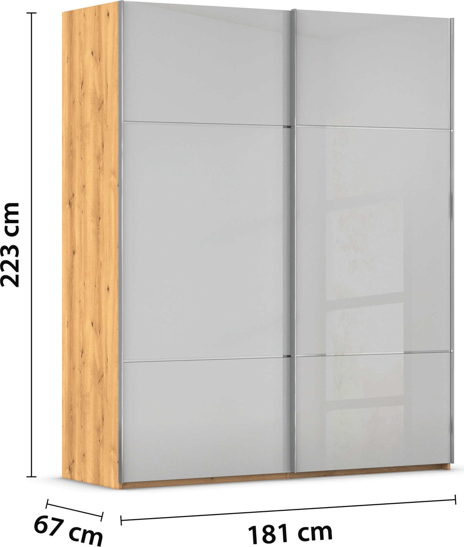 rauch Schwebetürenschrank »Kleiderschrank Schrank Garderobe Schlafzimmerschrank SCALE-TRIO«, edle dreigeteilte Front mit 2 Zierleisten Glasfront MADE IN GERMANY